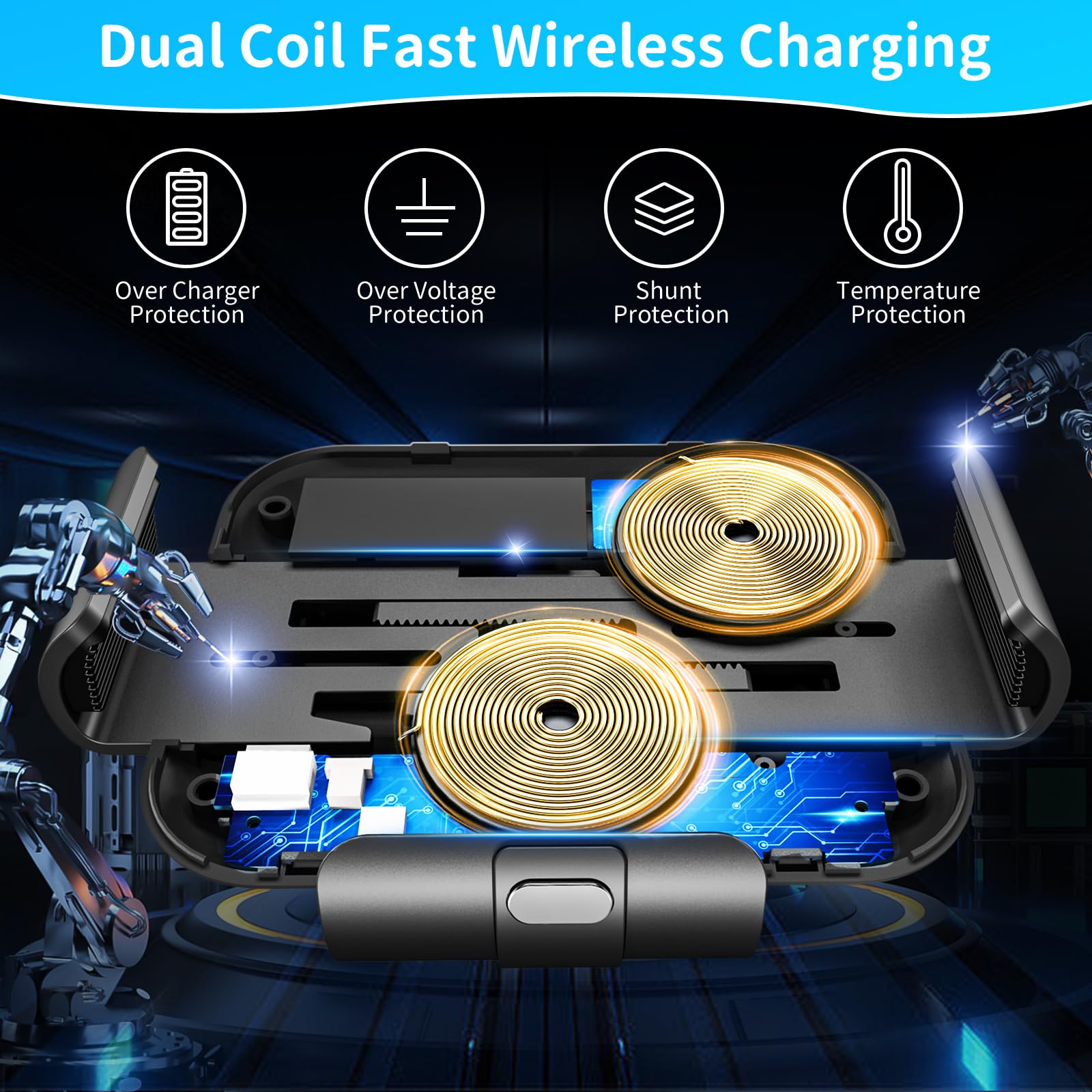 Dual Coils - Caricatore rapido wireless da auto, 15 W, con funzione di ricarica, per Samsung Galaxy Z Fold 6/5/4/3 USB QC 3.0