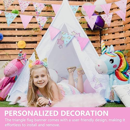 Miniatura 7 de Banderas triangulares florales de 33 pies, banderines triangulares brillantes vintage, guirnalda de banderines de tela para cumpleaños, boda, fiesta