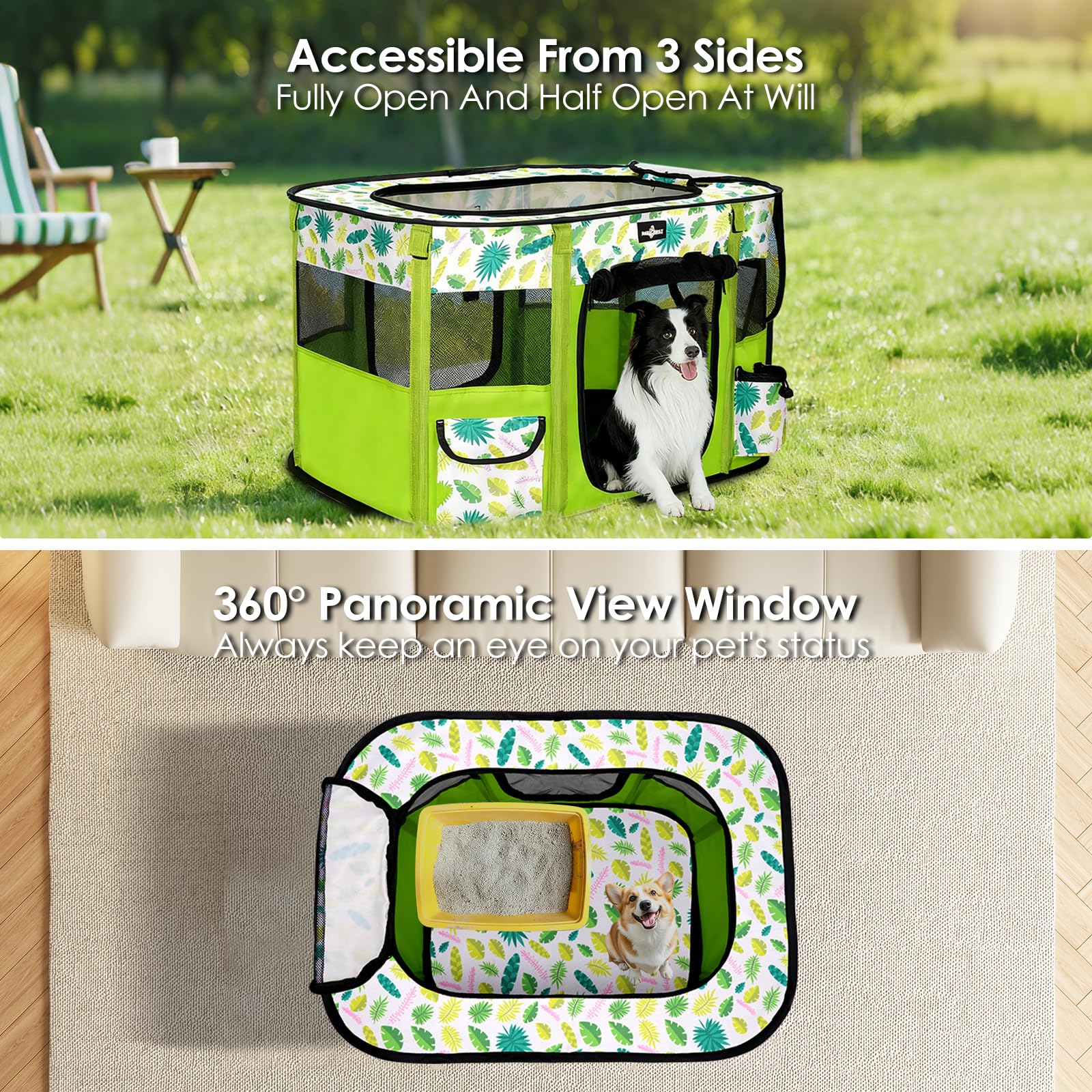 Poskena Foldable Pet Playpen, Green Dog Cage Puppy Pen For Indoor & Outdoor, Dog Tent,(70 * 55 * 45cm) - Image 4