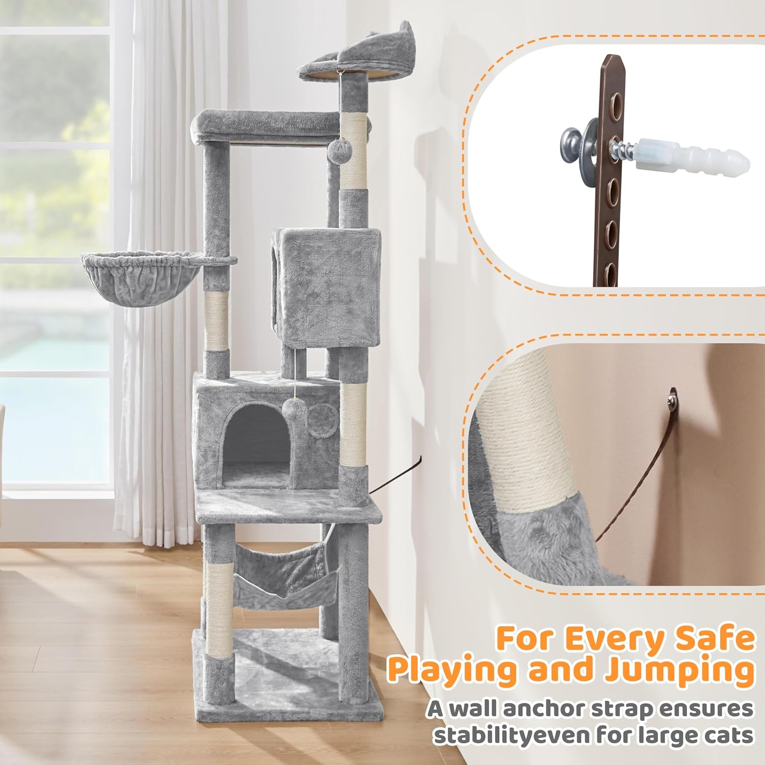 Yaheetech 73in Cat Tree Tower for Indoor Cats, Multi-Level Cat Activity Center with Scratching Posts Large Cat Condo with Funny Hammock for Kittens