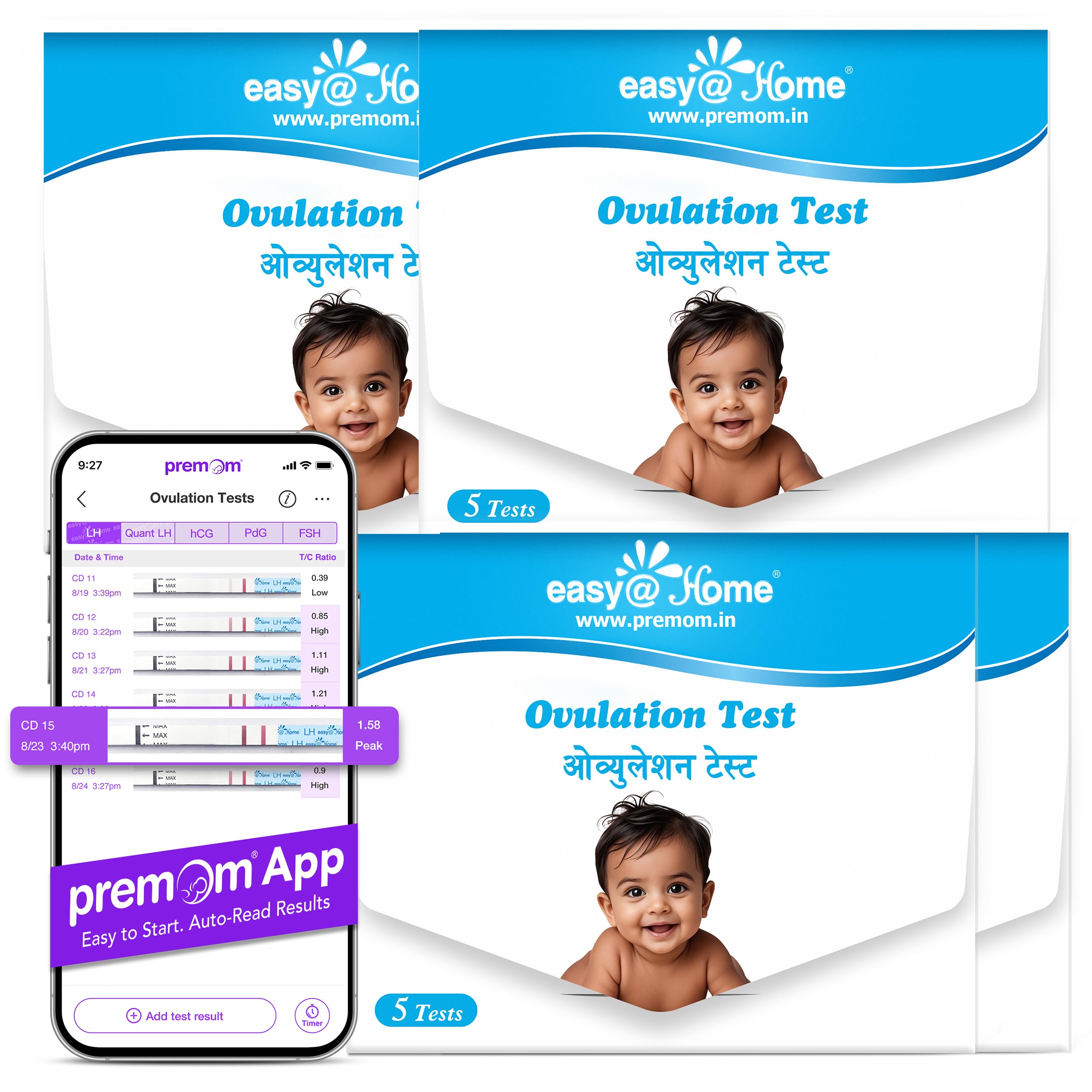 Easy@Home Ovulation Test Strips 5-Count (Pack of 4) Bundle, Easy to Use Fertility Monitor for Women, Detects LH Surge within 5 Minutes, Compatible with Premom Ovulation Tracker App-image-49