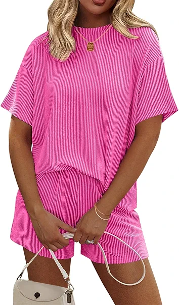 Ekouaer Womens Pajama Sets Short Sleeve Lounge Sets 2 Piece Pjs Tops and Shorts Outfits Matching Loungewear with Pockets