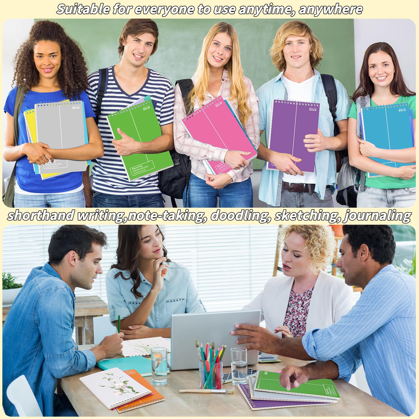 Paquete de 24 blocs Steno de 6 x 9 pulgadas, cuaderno con tapa en espiral a granel, 12 bloc de notas de colores surtidos, 60 hojas, papel de escritura Gregg, cuadernos Steno para estudiantes