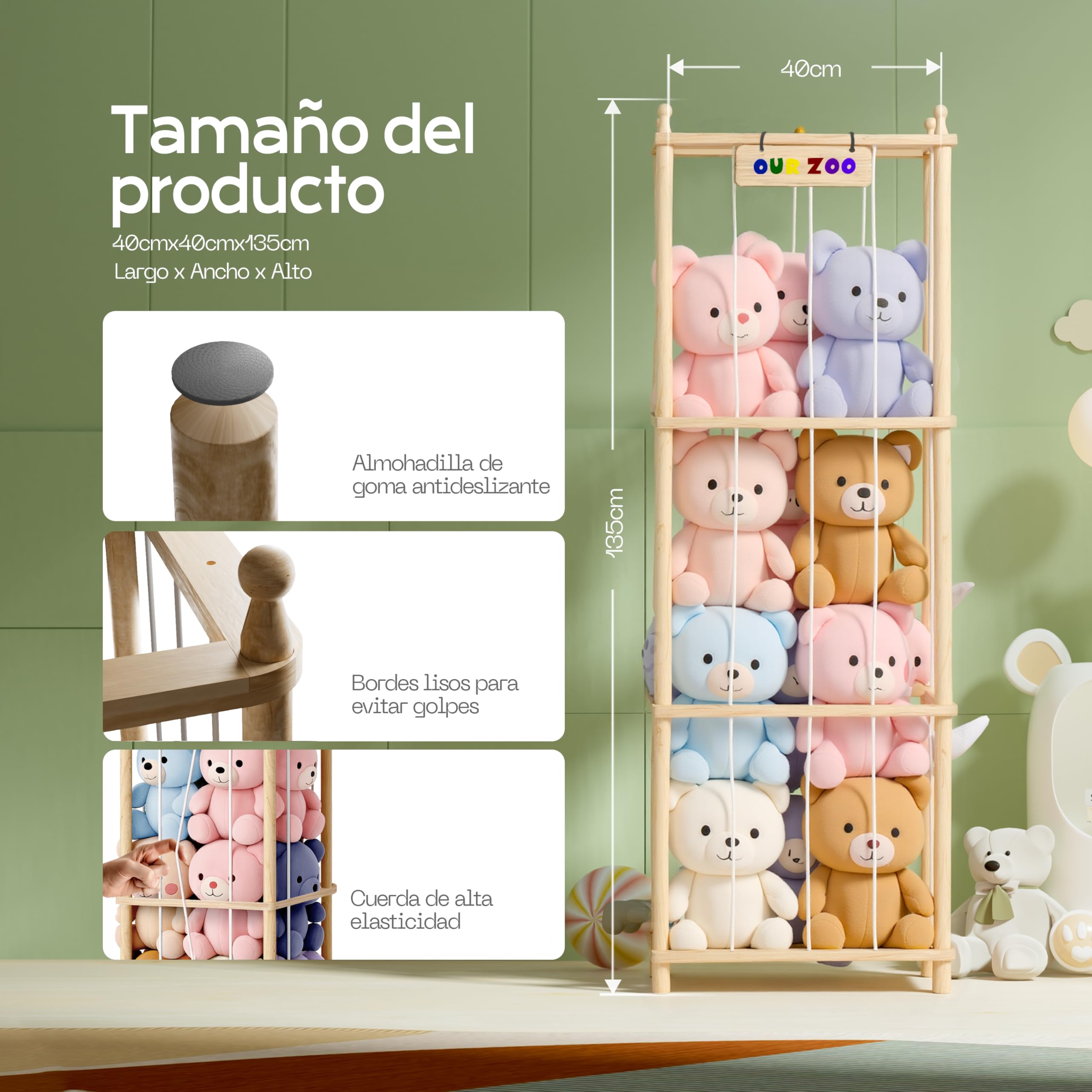 Organizador Peluches en Madera, Estable y Duradera Organizador Juguetes Infantil de Peluches para Sala de Juegos, Habitación Infantil, Dormitorio y Sala de Estar