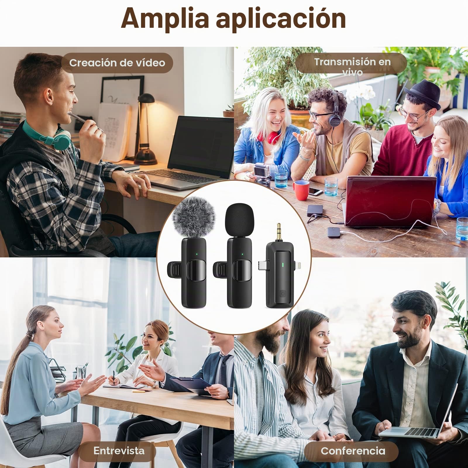 HMKCH Micrófono Lavalier inalámbrico para iPhone/teléfono Android/Cámara/Computadora/Portátil, micrófono Profesional de Doble Solapa con Conector USB-C/3,5 mm/USB para grabación de vídeo, Vlog