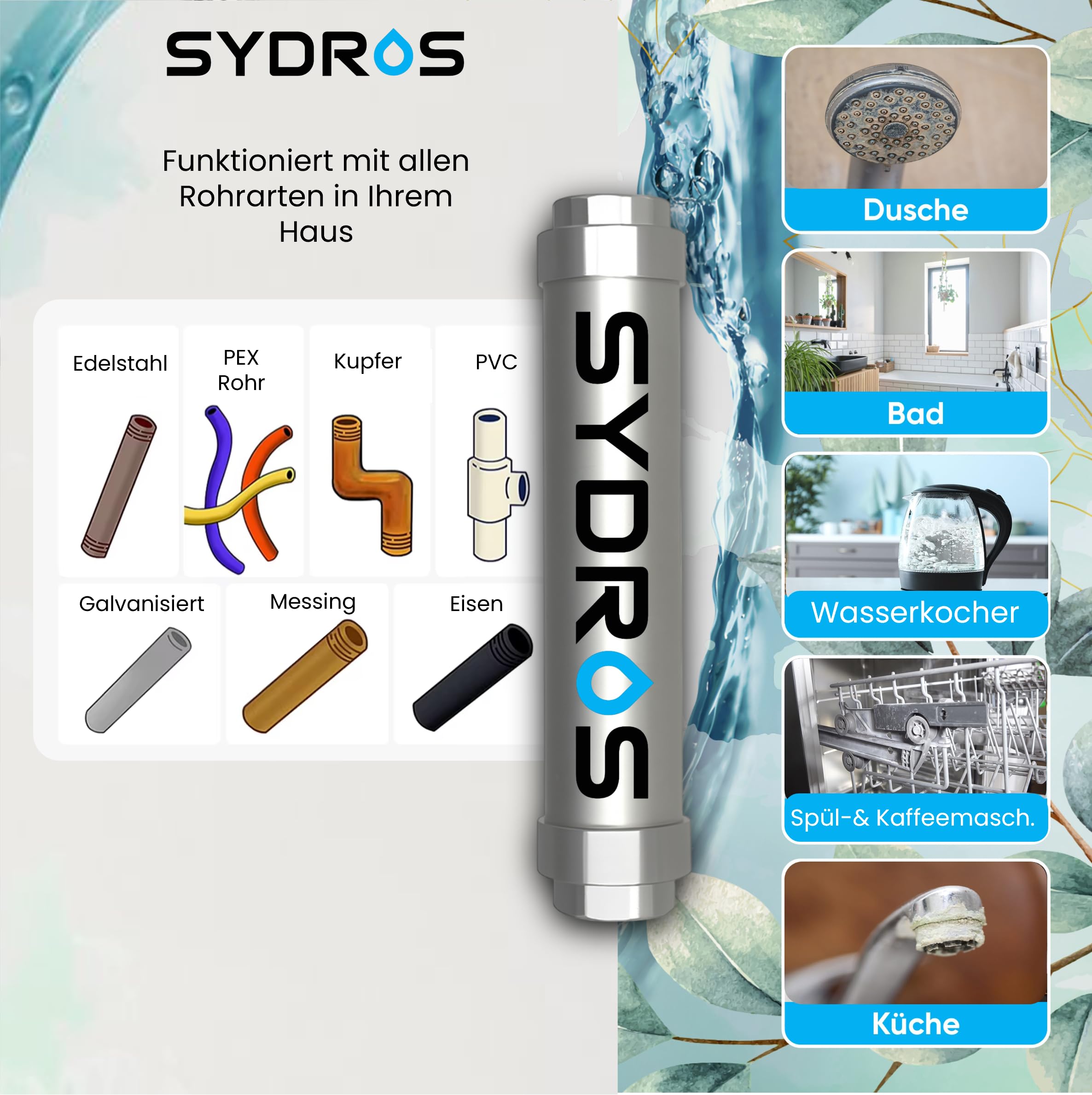 SYDROS Kalkschutzfilter XL Wasserfilter gegen Kalkablagerungen mit SET Technologie