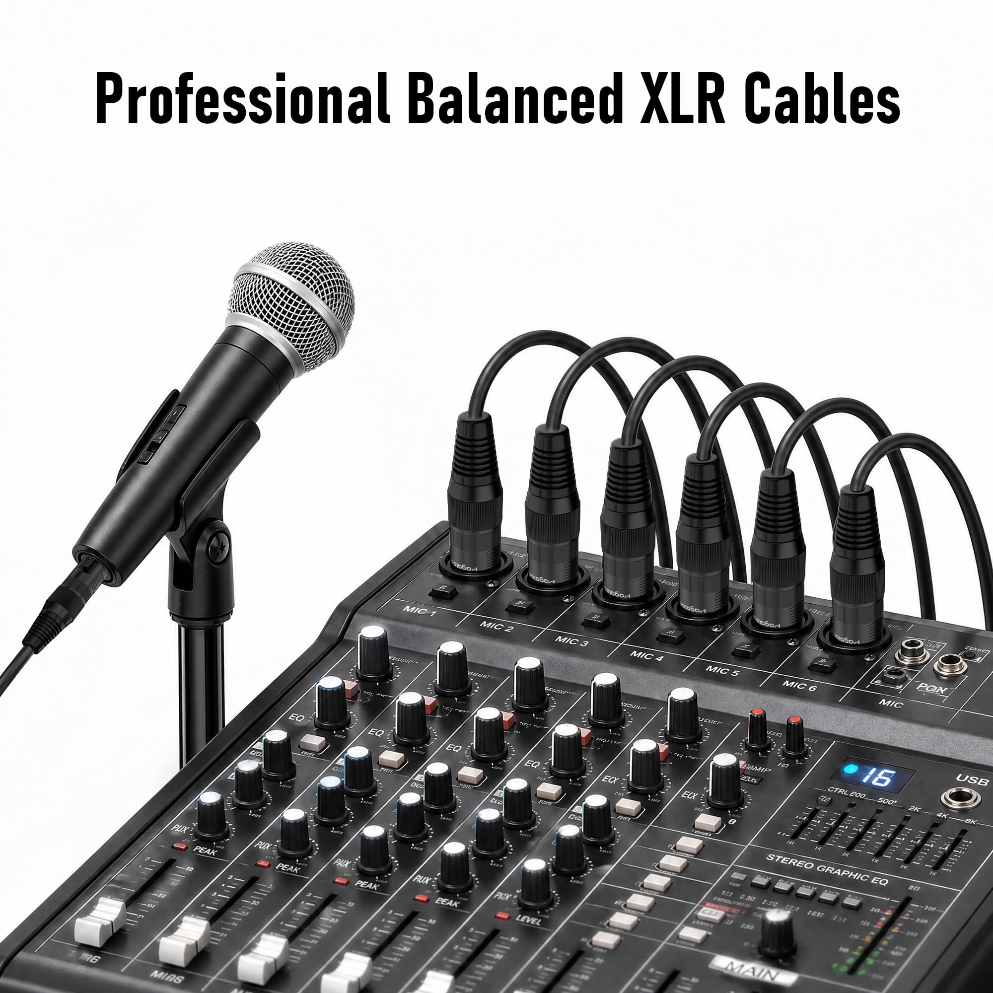 Paquete de 6 cables XLR de 5 pies, 3 pines macho a hembra, pines chapados en oro, para grabación de estudio, escenario en vivo, cine en casa, podcast