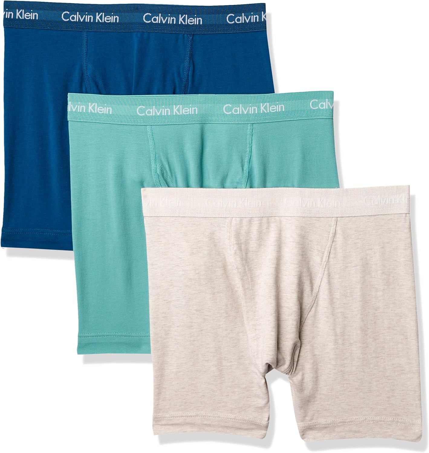 Calvin Klein Men's Cotton Stretch Multi-Pack Boxer Briefs 3 Crater Lake, Oatmeal Heather, Amazonite X-Large