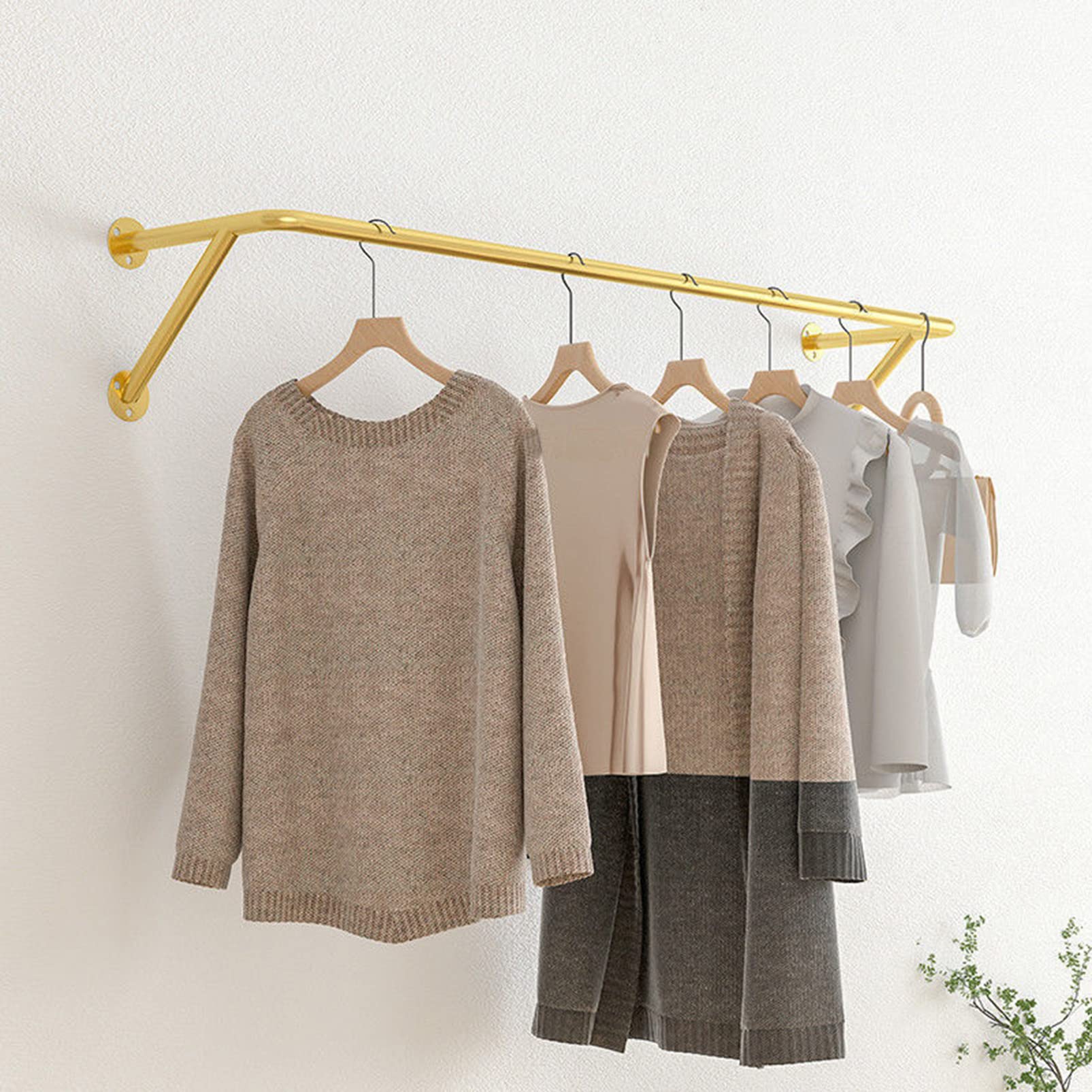 HPTHLY Modern Retail Garment Display Rack, Boutique Store Hanger Industrial Pipe Clothes Bar, Wall-Mounted Garment Holder Storage Shelves Gold Clothes Rod, Cloakroom Organi(Gold-Length 80Cm)