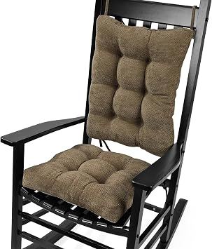 Rocking Chair Cushion for Elderly Sitting, Back Pillow & Seat Cushion with Ties, Luxury Chenille Fabric Non-Slip Chair Pad for Rocker, Brown, 21.6x17x2/ 17x17x3