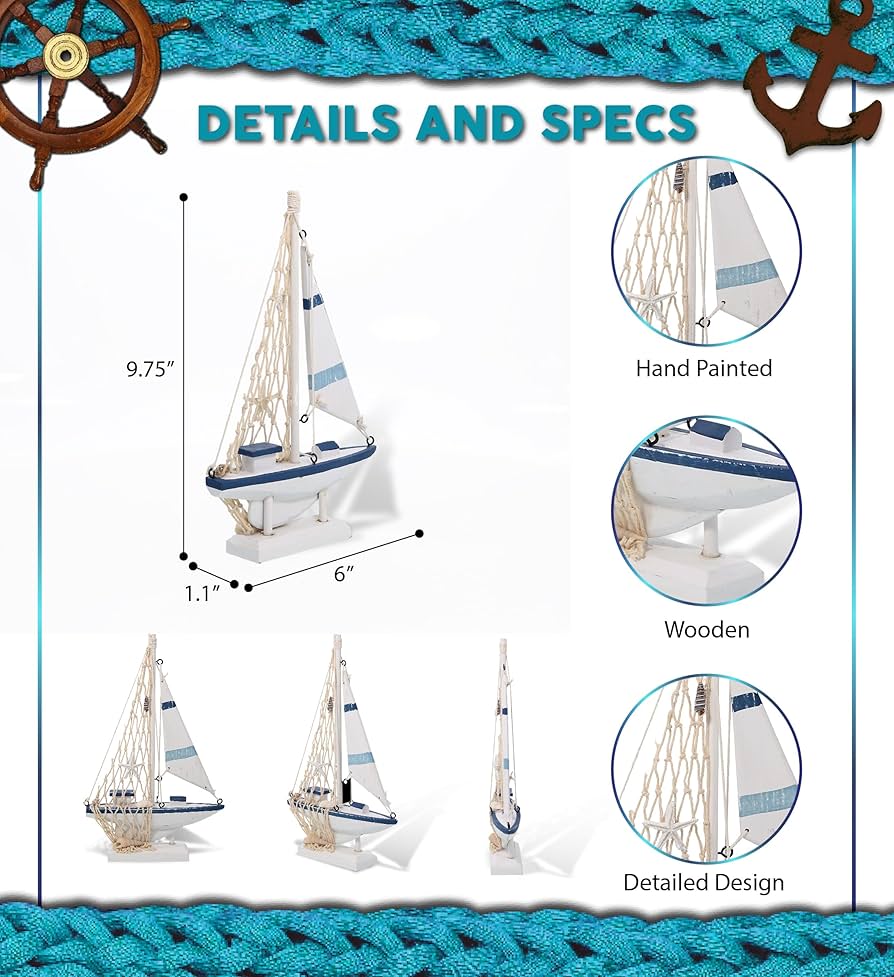 Amazon.com: Puzzled COTA Global Blue Stripes Sailboat Decor