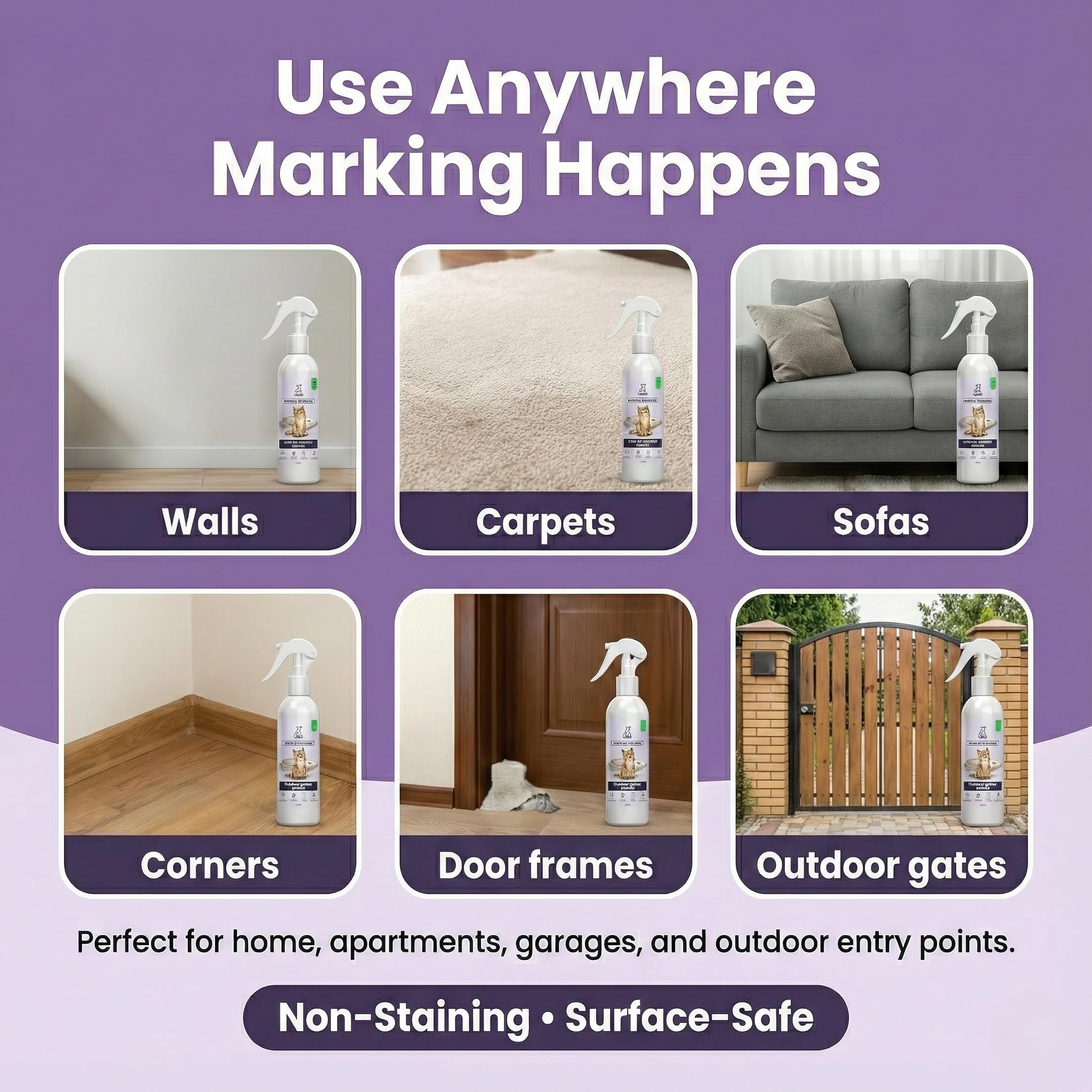 Stray Paws Mark No More Anti-Marking Spray for Cats | No Urine Marking & Pooping | Dual-Action Scent Reset & Deterrent | Indoor Use for Carpets, Floors & Furniture | 200 ml 3