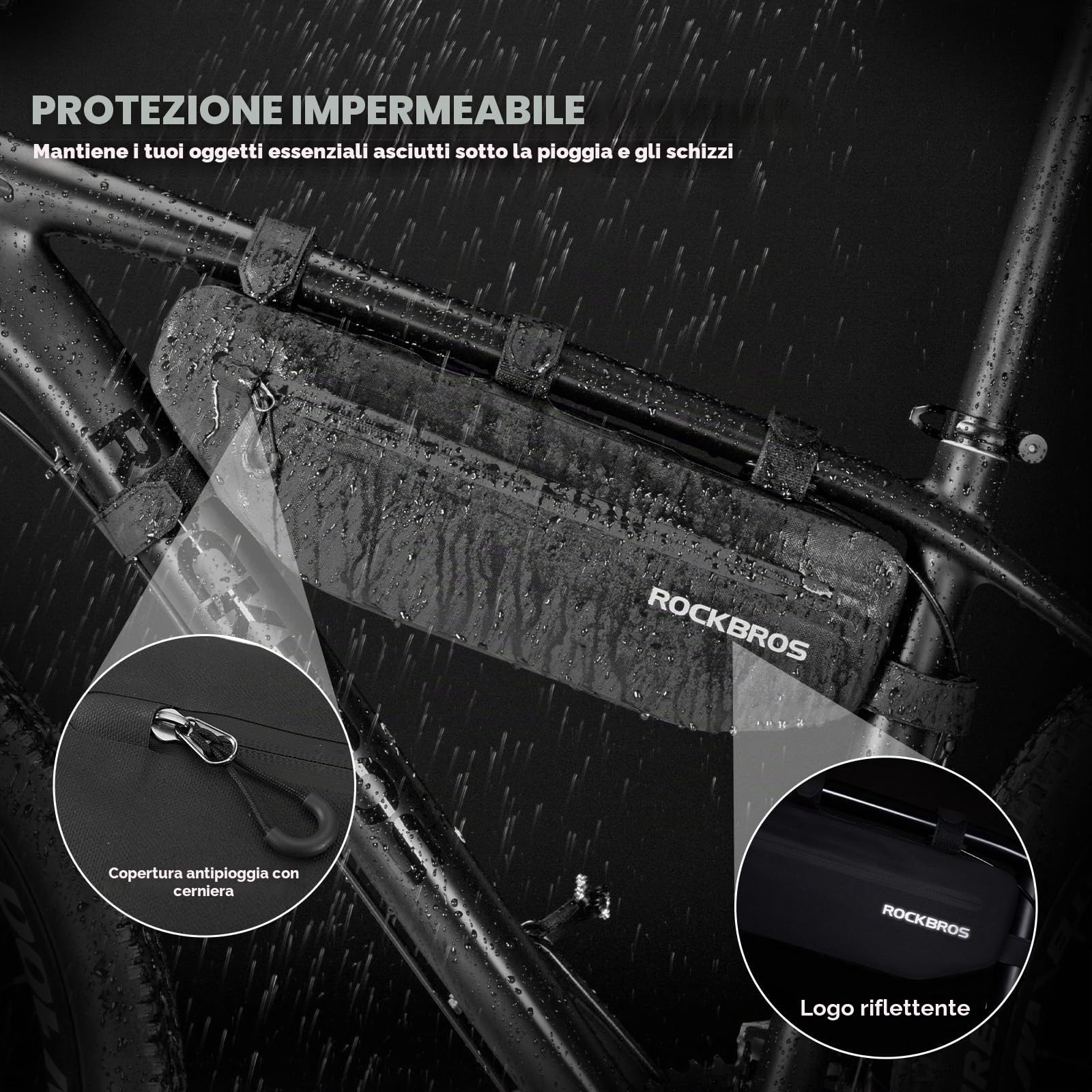 ROCKBROS Borsa Tubo Telaio Triangolo Impermeabile per Bici MTB Borsa Bicicletta Triangolare da Telaio Grande capacità 2 Modelli Disponibili 3L/4L