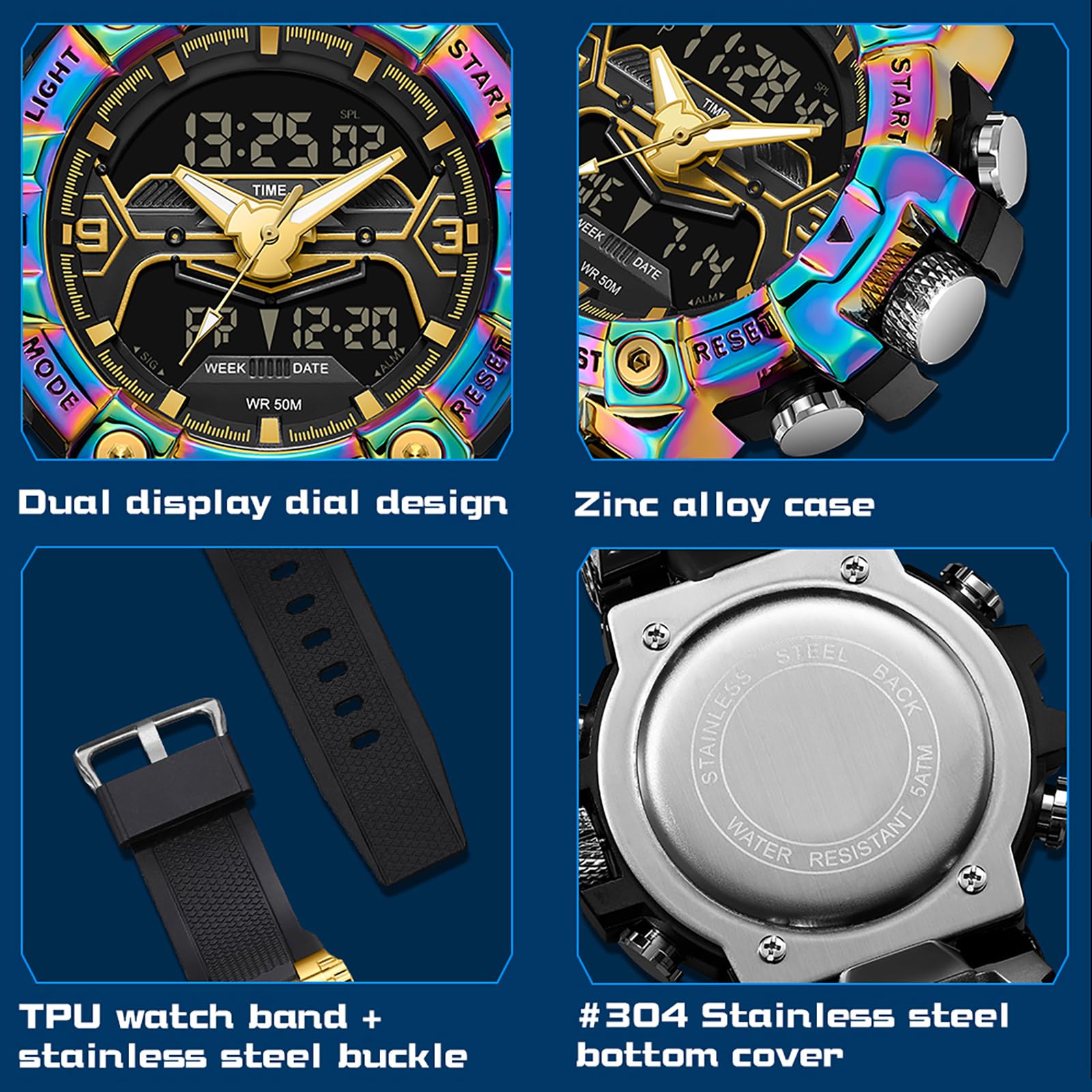 findtime Reloj militar analógico digital para hombre con cronómetro, reloj despertador 12/24H, reloj táctico, gran reloj deportivo para hombres y niños, 5 ATM, resistente al agua, para exteriores