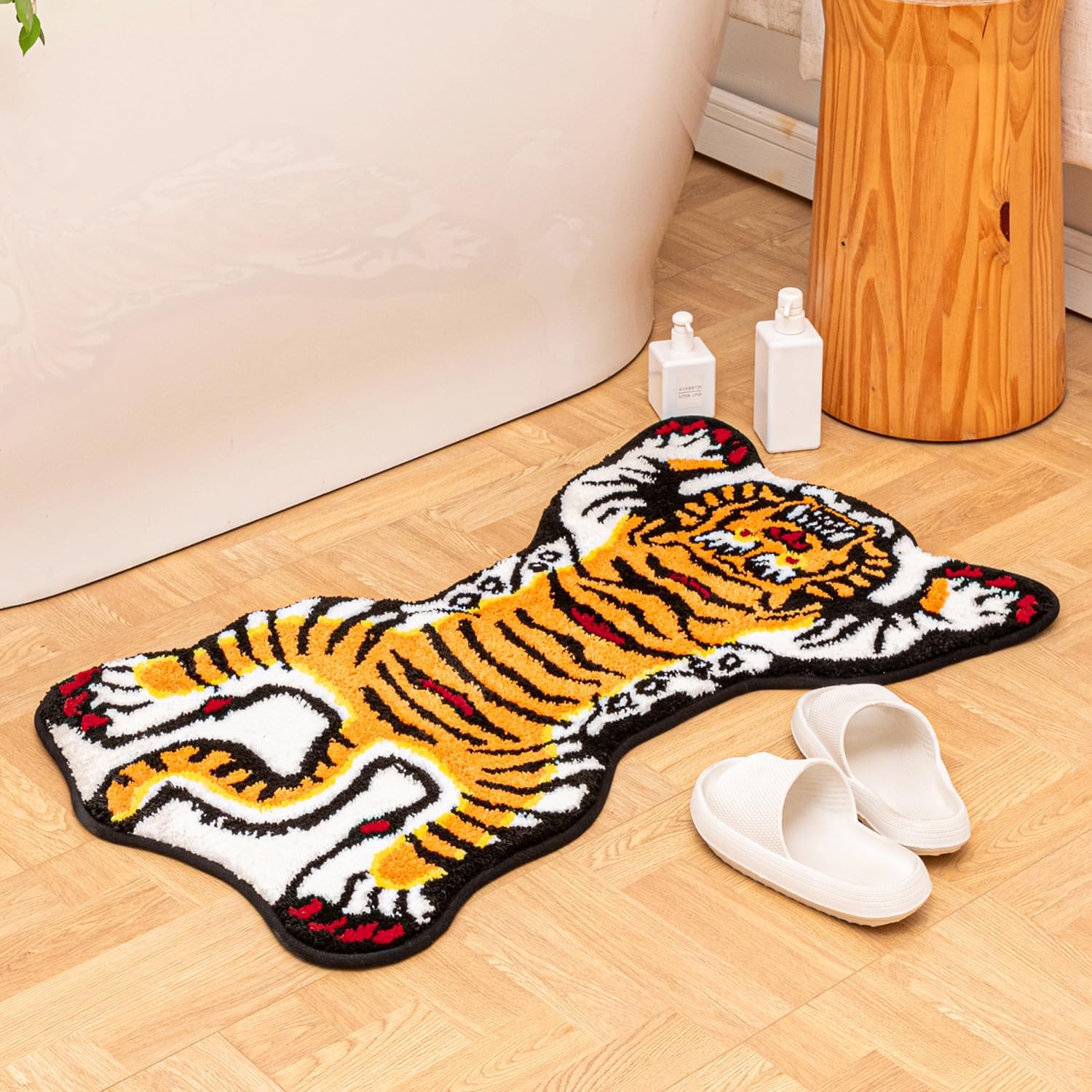 Tibetan Tiger Bath Mat 24x40 Inch Orange Tiger Tufted Bathroom Rug Soft Non Slip Cool Funky Animal Rugs Washable Carpet for Bedroom, Living Room Home Décor