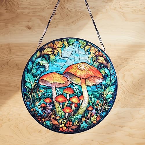 HOTIYOK Vidrieras colgantes de hongos para jardín, diseño de bosque natural para decoración de interiores de cocina, regalos para mujeres, abuela,