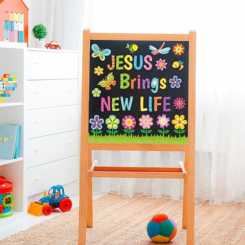 Miniatura 6 de Tablón de anuncios de primavera, recortes de flores y mariposas, bordes cristianos de primavera, Jesús trae nueva vida, juego de tablón de anuncios