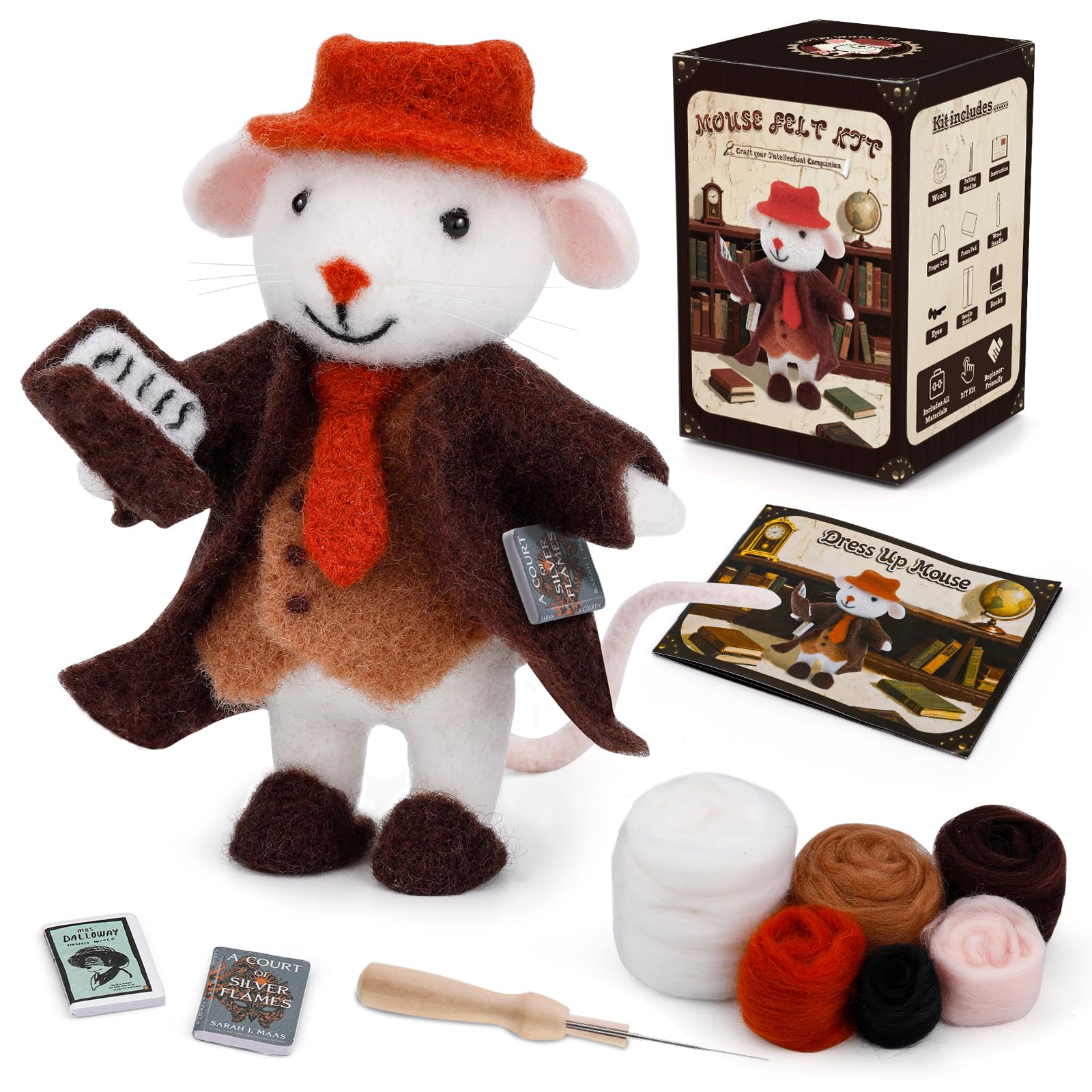 Mayboos Needle Felting Kit, Mouse Animal Needle Felting Beginner Kits with Basic Felt Tools Instruction Wool Felting Kits for Beginners Christmas DIY Craft Animal Home Decoration