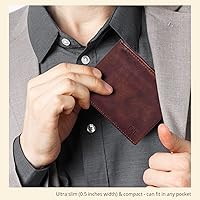 Vista 6 de Carteras RFID delgadas para hombres - Cartera de bolsillo frontal de piel genuina Marrón vintage