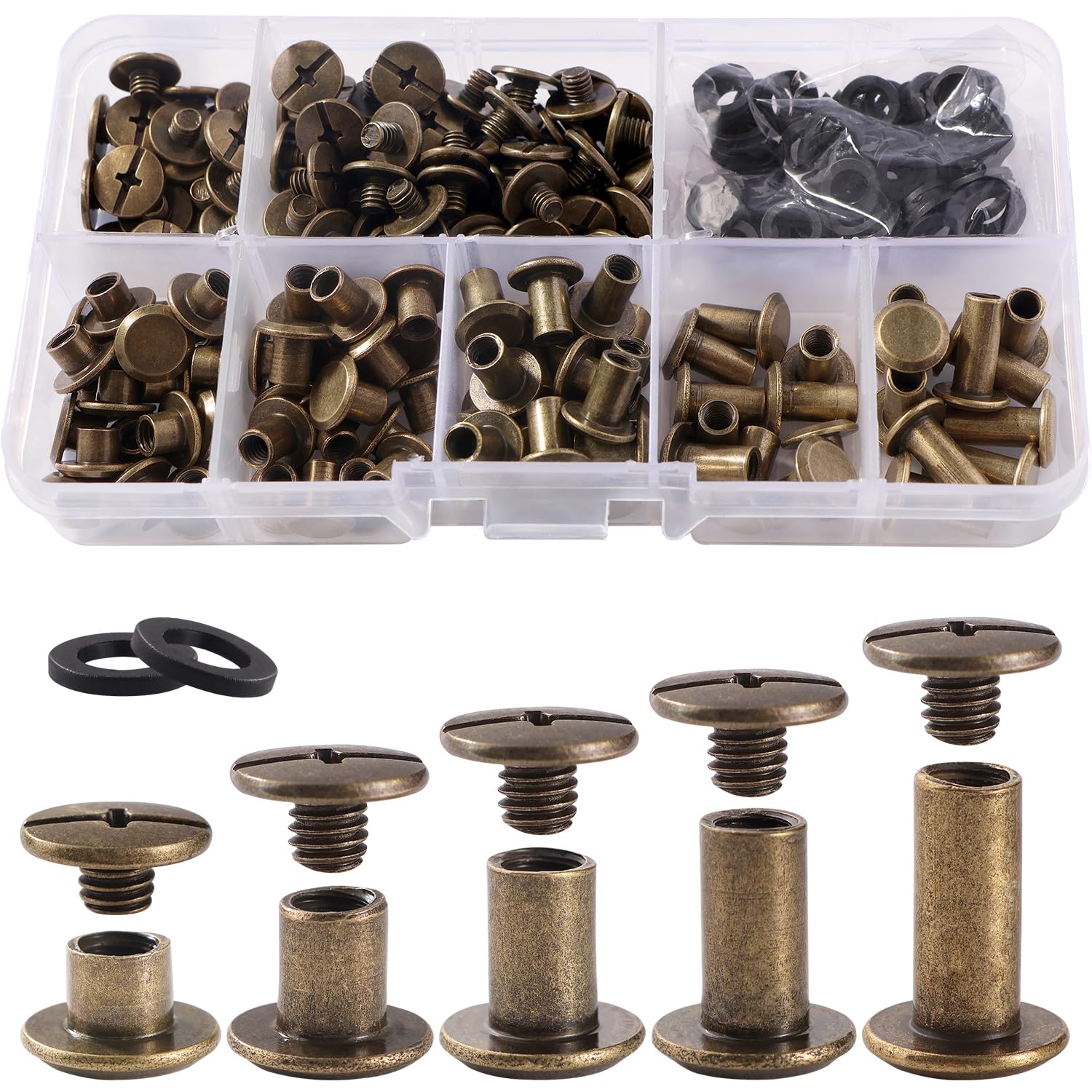 YIXISI 80 Set M5 x 4-12 mm Viti per Rilegatura Chicago Kit, Rivetti in Pelle Bronzo
