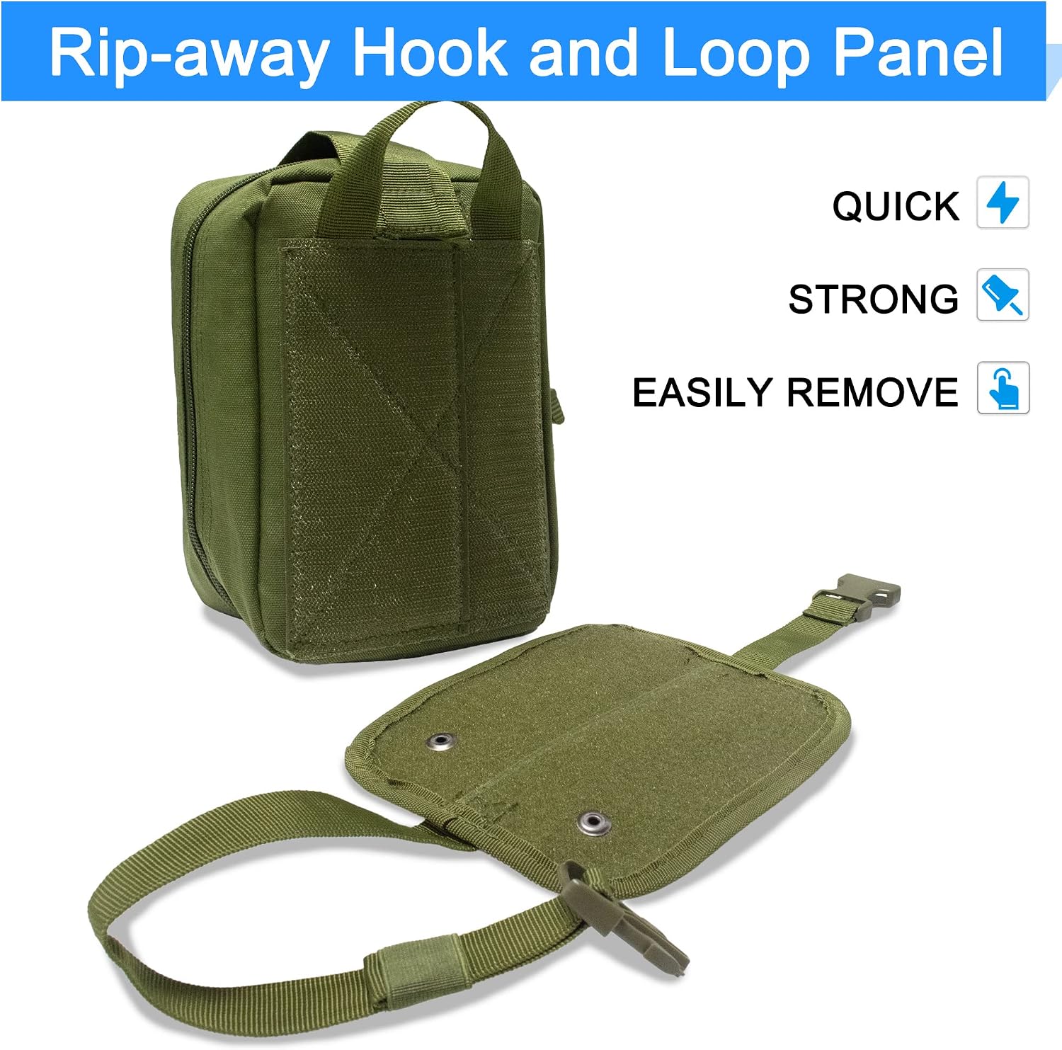 QIYUANT Molle First Aid Bag Tactical IFAK Rip-Away Utility EDC Pouch with Outdoor Hook Hiking Waist Belt Pack Survival Military EMT Emergency Medical Pouch Home Car Travel Camping Empty Army Green - Image 5
