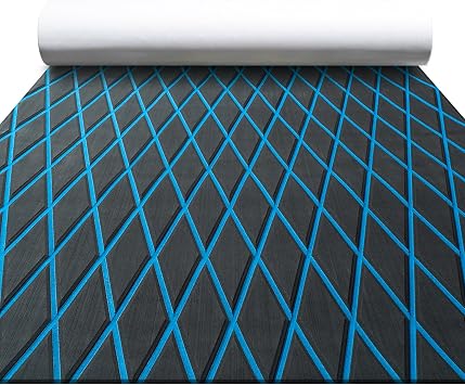FOCEAN Boat Flooring EVA Foam Boat Decking Marine Mat Non-Slip Self-Adhesive Flooring Sheet for Motorboat Jon Boats Bass Boat Kayak RV Floor, 94.5x 47.2, Dark Grey with Blue Lines