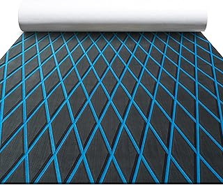 FOCEAN Boat Flooring EVA Foam Boat Decking Marine Mat Non-Slip Self-Adhesive Flooring Sheet for Motorboat Kayak Surfboard Garden Swimming Pools, 94.5''x 47.2'', Dark Grey with Blue Lines
