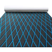 FOCEAN Boat Flooring EVA Foam Boat Decking Marine Mat Non-Slip Self-Adhesive Flooring Sheet for Motorboat Jon Boats Bass Boat Kayak RV Floor, 94.5x 47.2, Dark Grey with Blue Lines