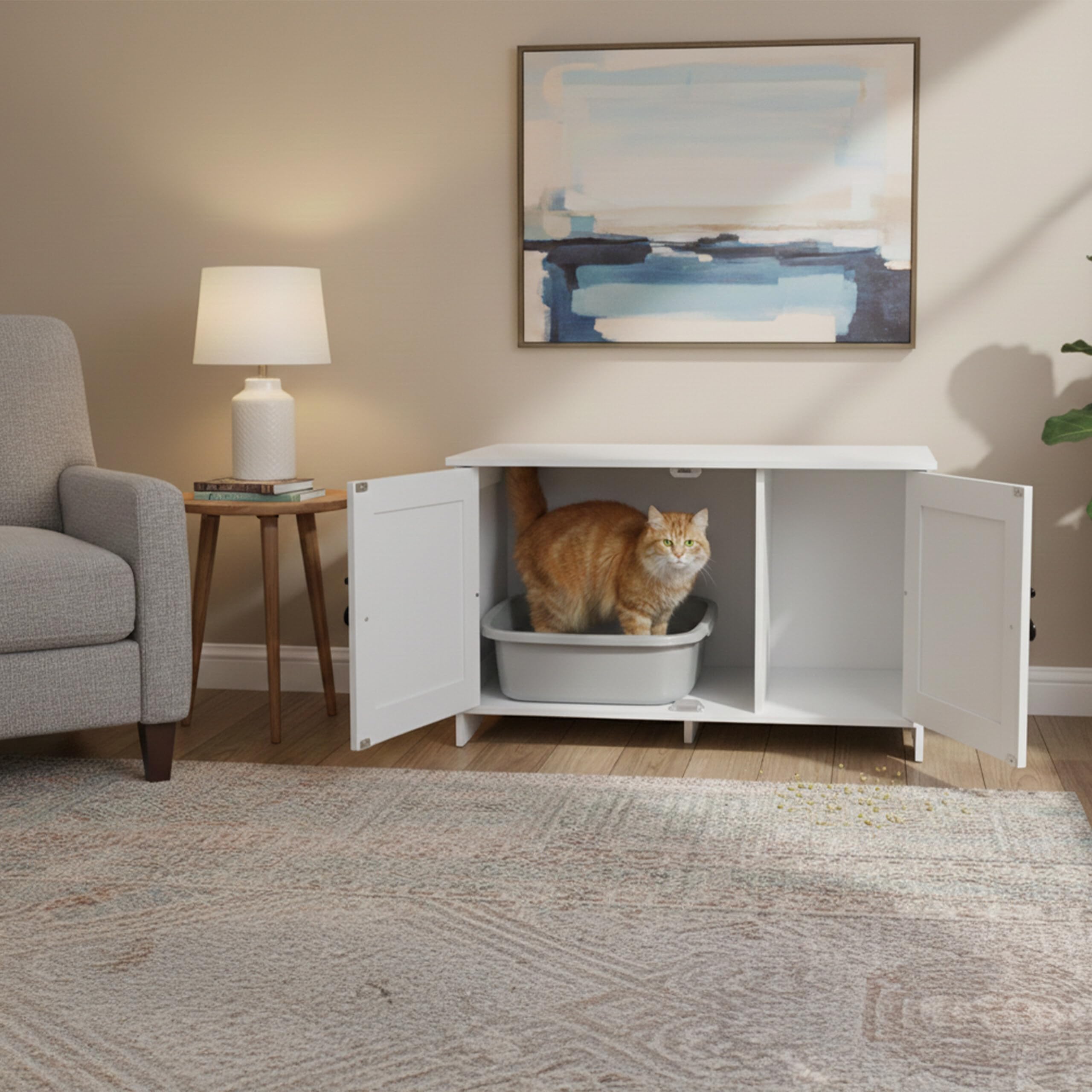 Relaxdays Armario para Gatos con Cerradura, Divisor y Entrada Lateral, HBT 46x78.5x44.5 cm, Blanco