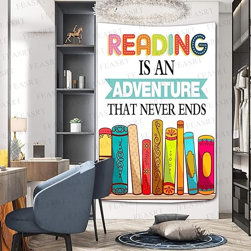 Miniatura 3 de FEASRT Tapiz de lectura, libros coloridos que leen es una aventura que nunca termina, decoración artística para colgar en la pared, 40 x 60