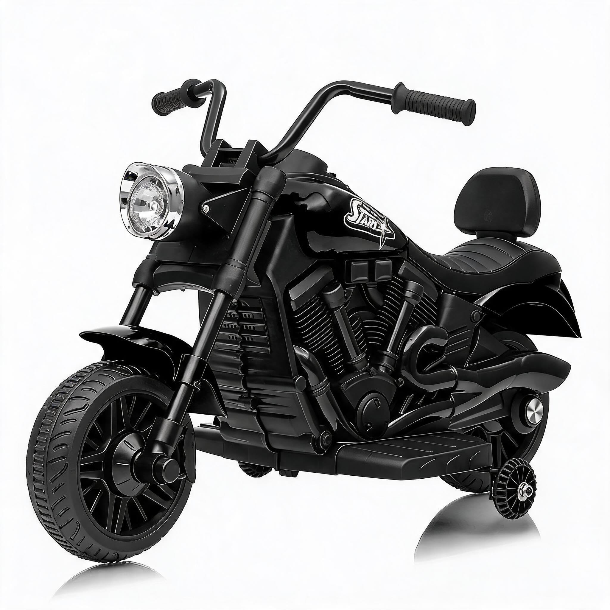 Moto sécurisée, démarrage Doux - Moto électrique Enfant 6V - Suspension, 2 Roues stabilisatrices, Musique, phares LED, Jouet idéal 18 Mois à 6 Ans - Noir