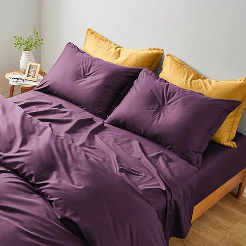 Eikei Juego de sábanas de color sólido, juego de ropa de cama de lujo de 400 hilos de algodón egipcio de fibra larga, transpirable, sedoso, suave,