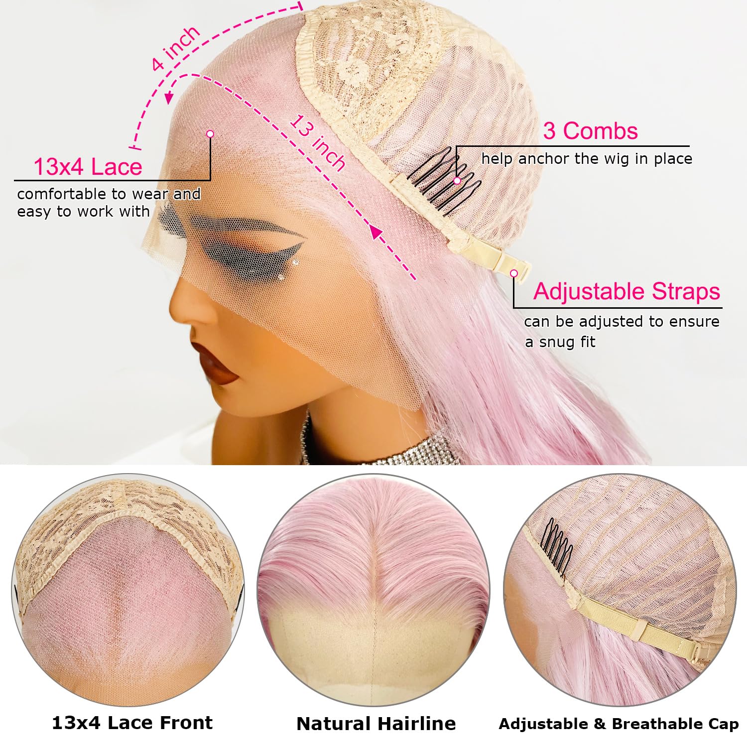 Amazon.com : JPIKAQIU 24 Inch Ice Pink Hair Synthetic Lace 