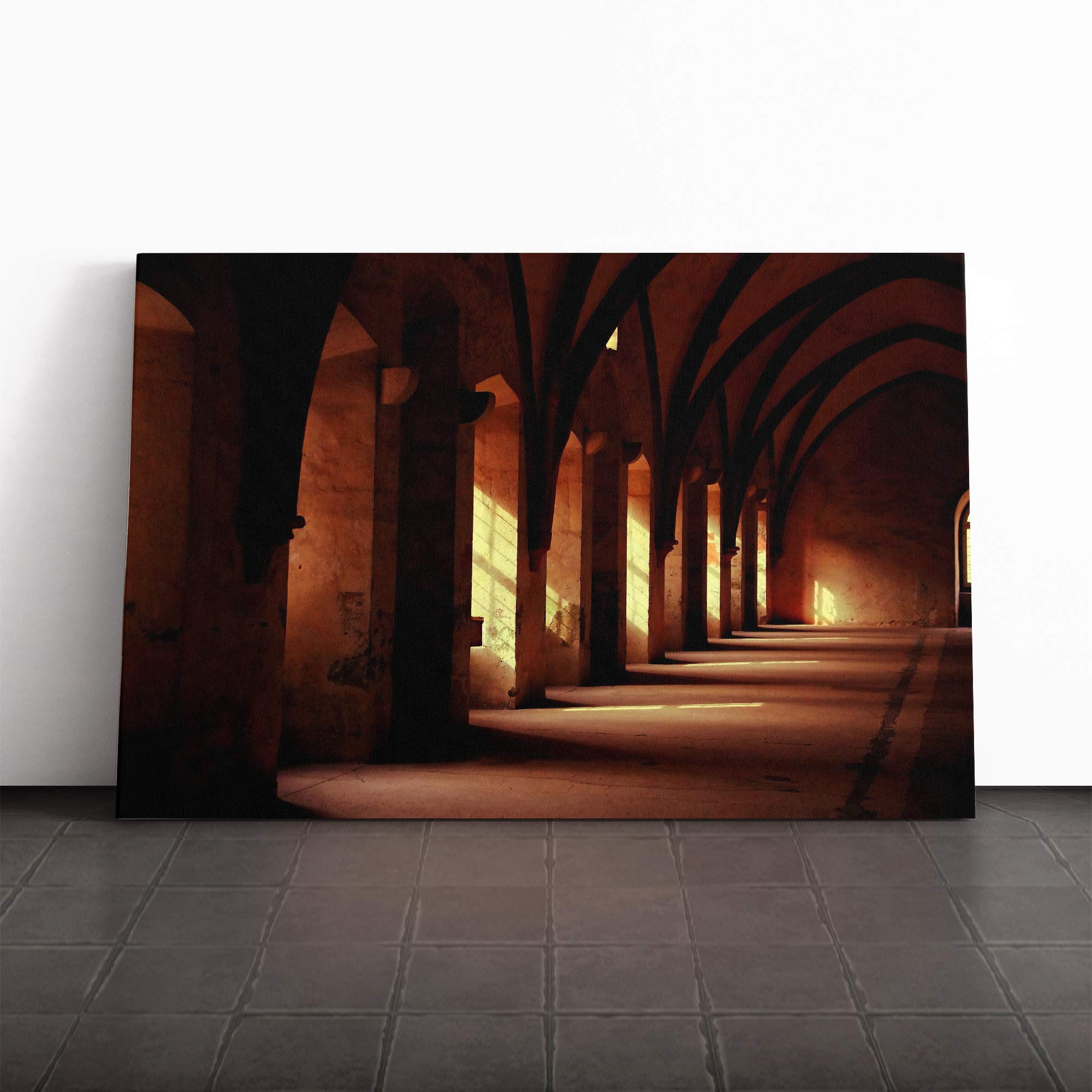 Architecture Church Cloister Canvas Print | Gallery Wrapped 30mm Frame Wall Art | 30x20 inches | Ready to Hang | Modern Cityscape Picture | Living Room Bedroom Lounge Office