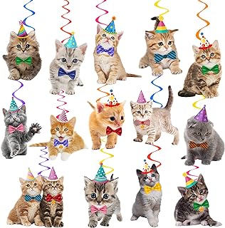20Pcs Cat Hanging Swirls Decorations Cat Kitten Birthday Party Decorations Baby Cat Swirl Decorations for Cat Lover Kids Pet Cat Theme Birthday Party Pet Adoption Party Supplies