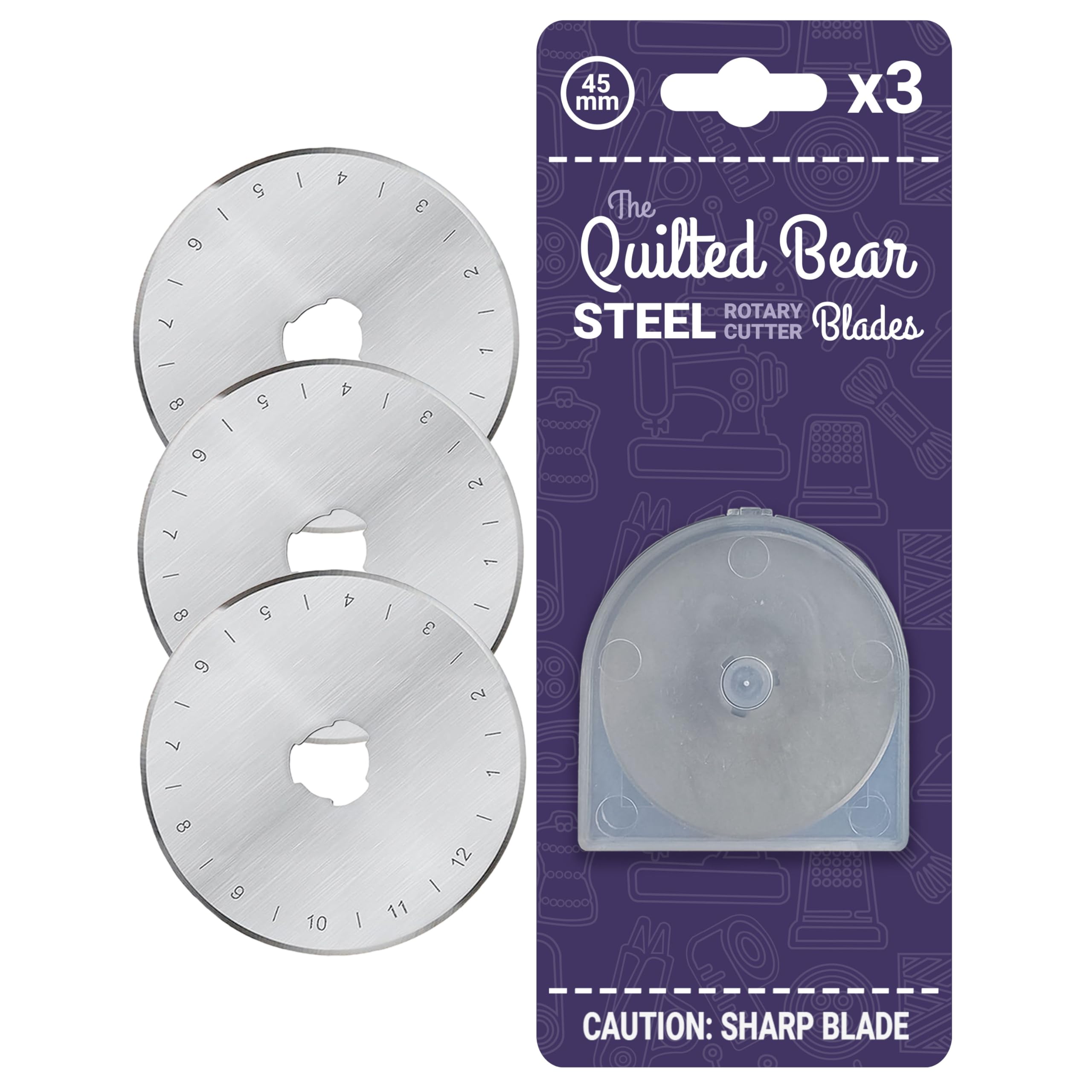 The Quilted Bear Rotary Blades 45mm - Precise Cutting & Long Lasting Easy Replace Universal Replacement Rotary Cutter Blades for Quilting & Sewing Cutters (3 Blades)