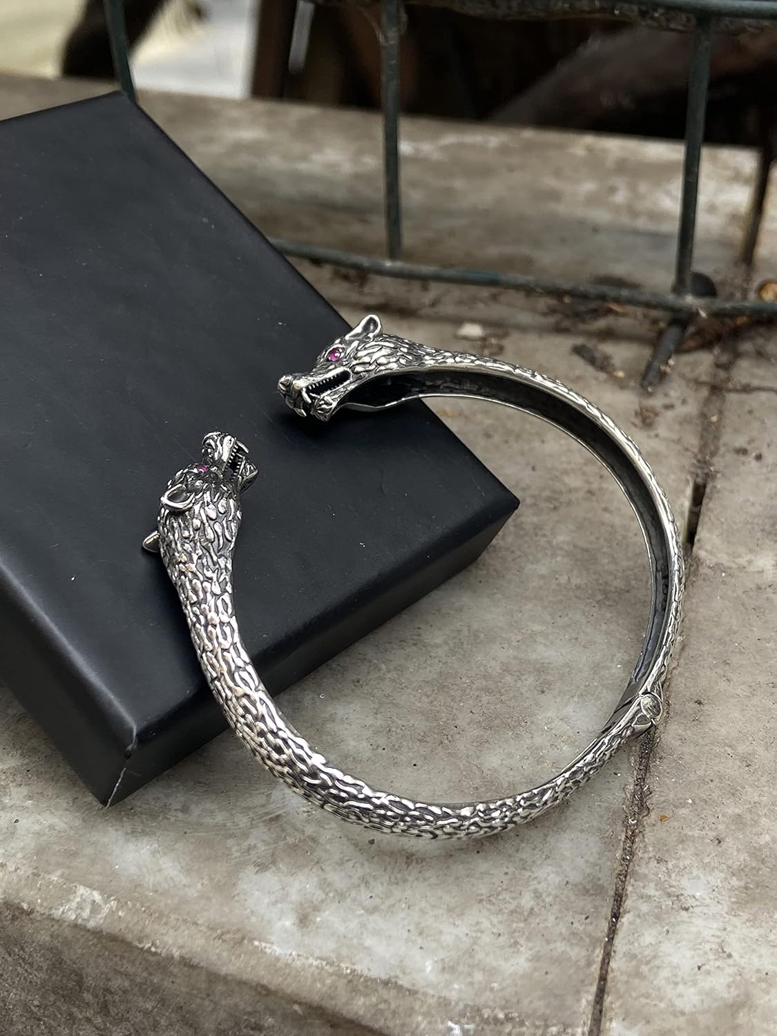 Men Sterling Silver Wolf Bracelet, Wolf Head Bracelet, Adjustable Bracelet, Handmade Viking Bracelet, 925k Sterling Silver Bracelet