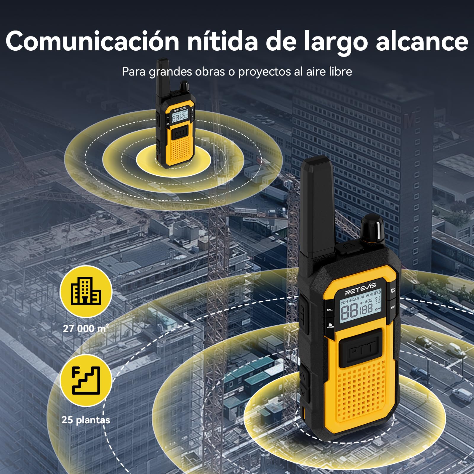 Retevis RB648 Walkie Talkie Largo Alcance Radio Bidireccional Impermeable