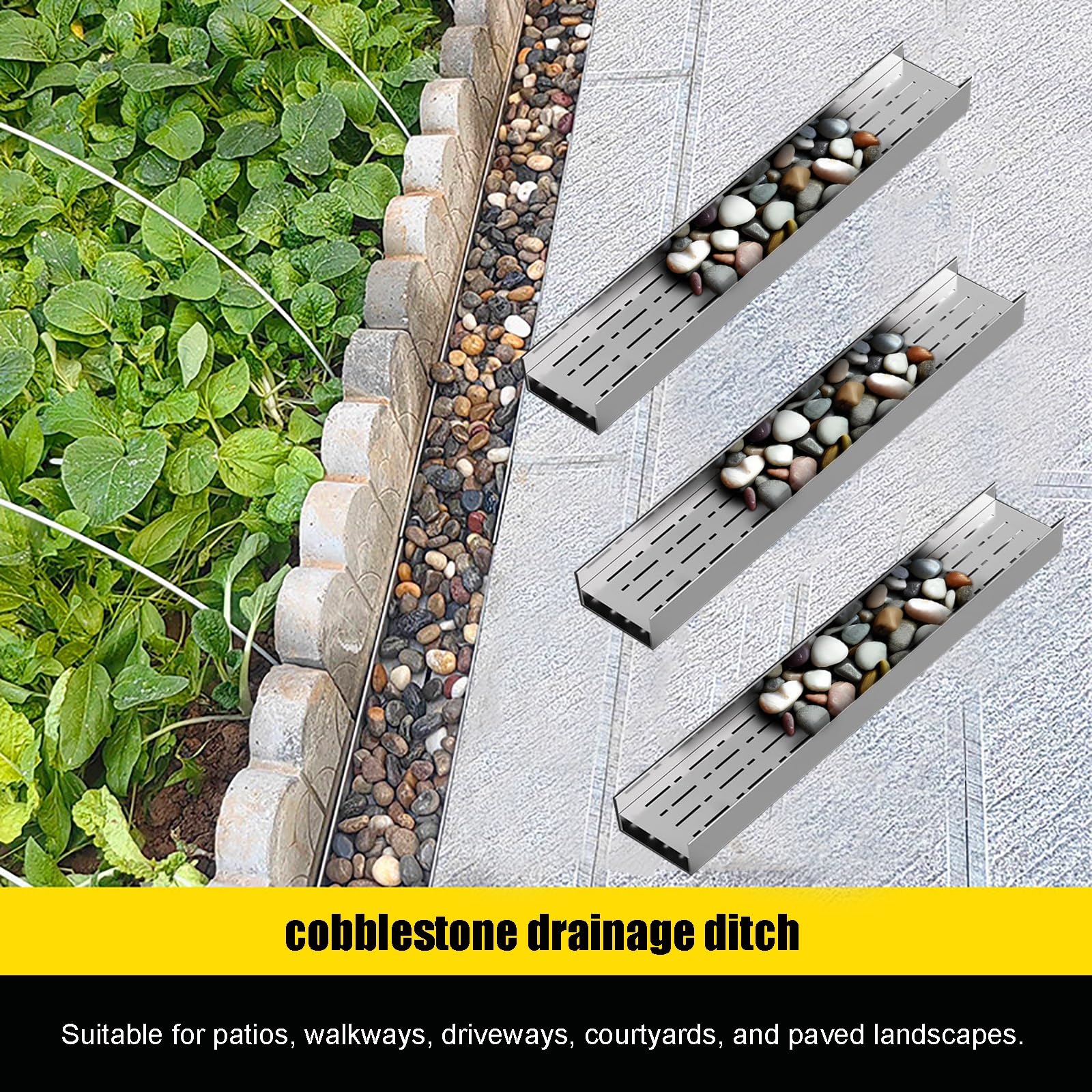 Liniowy ruszt drenażowy ze stali nierdzewnej, trwała, wąska osłona odpływowa do patio na zewnątrz, kuchni i łazienki (wys. 10 x szer. 20 cm)
