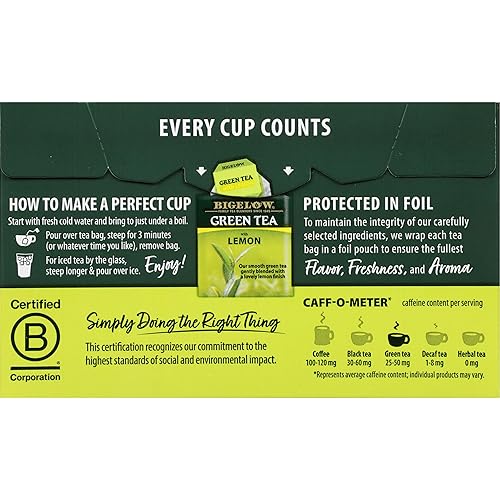 Miniatura 148 de Bigelow Tea Té verde bigelow con bolsas de té de limón con cafeína Caja de 20 contar - Paquete de 6