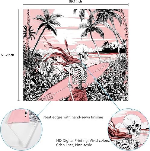 Miniatura 6 de Uspring Tapiz estético de calavera Trippy, tapiz rosa con diseño de atardecer y océano, tapiz de pared para colgar en la pared, tapiz de paisaje