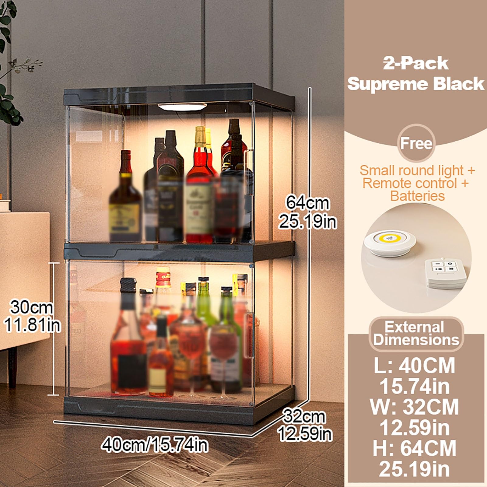 LED Bancone Bar Retrò Armadio Creativa Della Decorazione dell'armadietto Vetrina per Vini Trasparente Scaffale di Esposizione di Stoccaggio del Vino con Anta per Cucina Bar Cantinetta Vino.(40x32x64cm