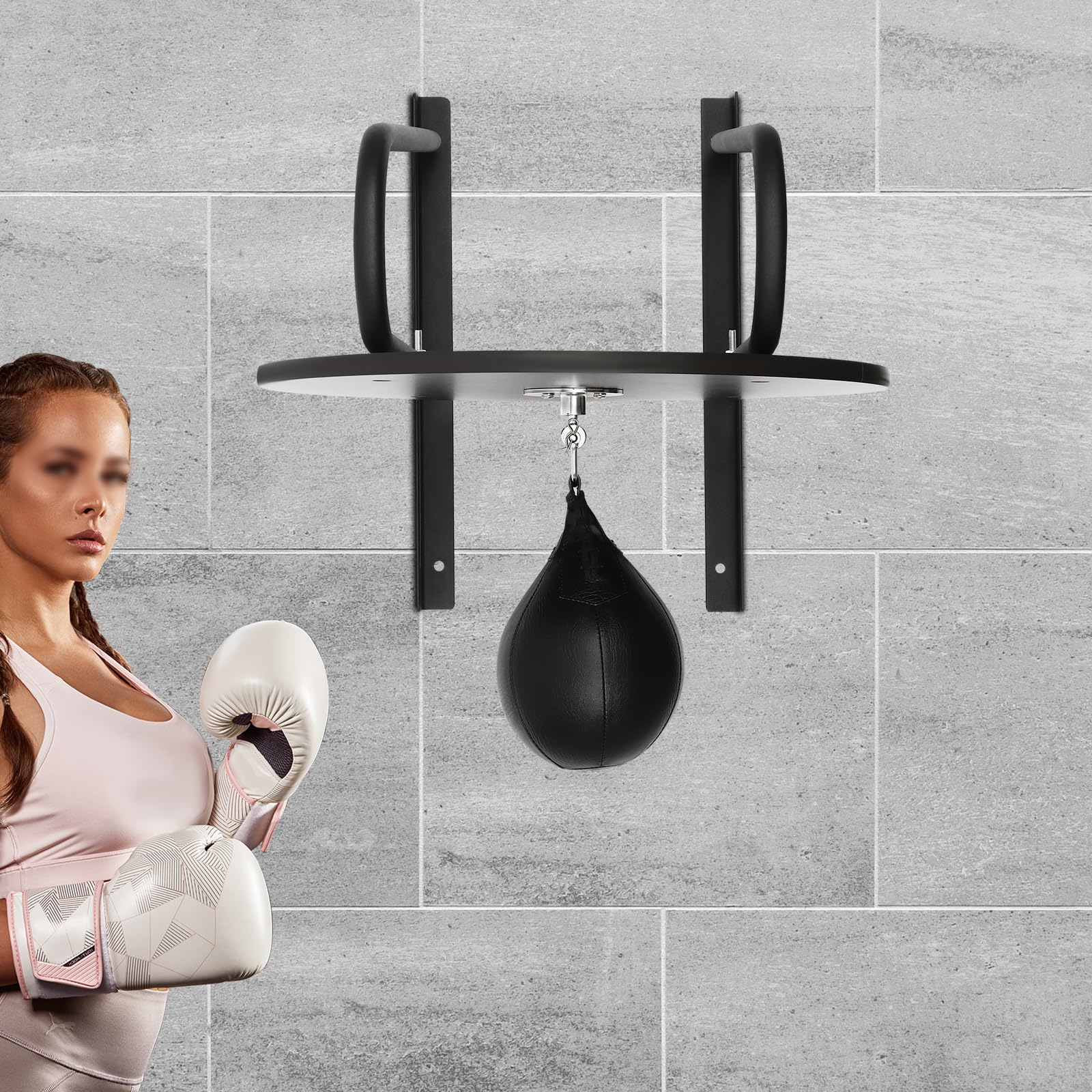 Speedball z uchwytem ściennym, gruszka bokserska z podstawką, urządzenie do fitnessu, uchwyt ścienny do boksu, treningu, koordynacji ręka-oko, regulowana wysokość 30 cm, w zestawie nadmuchiwany