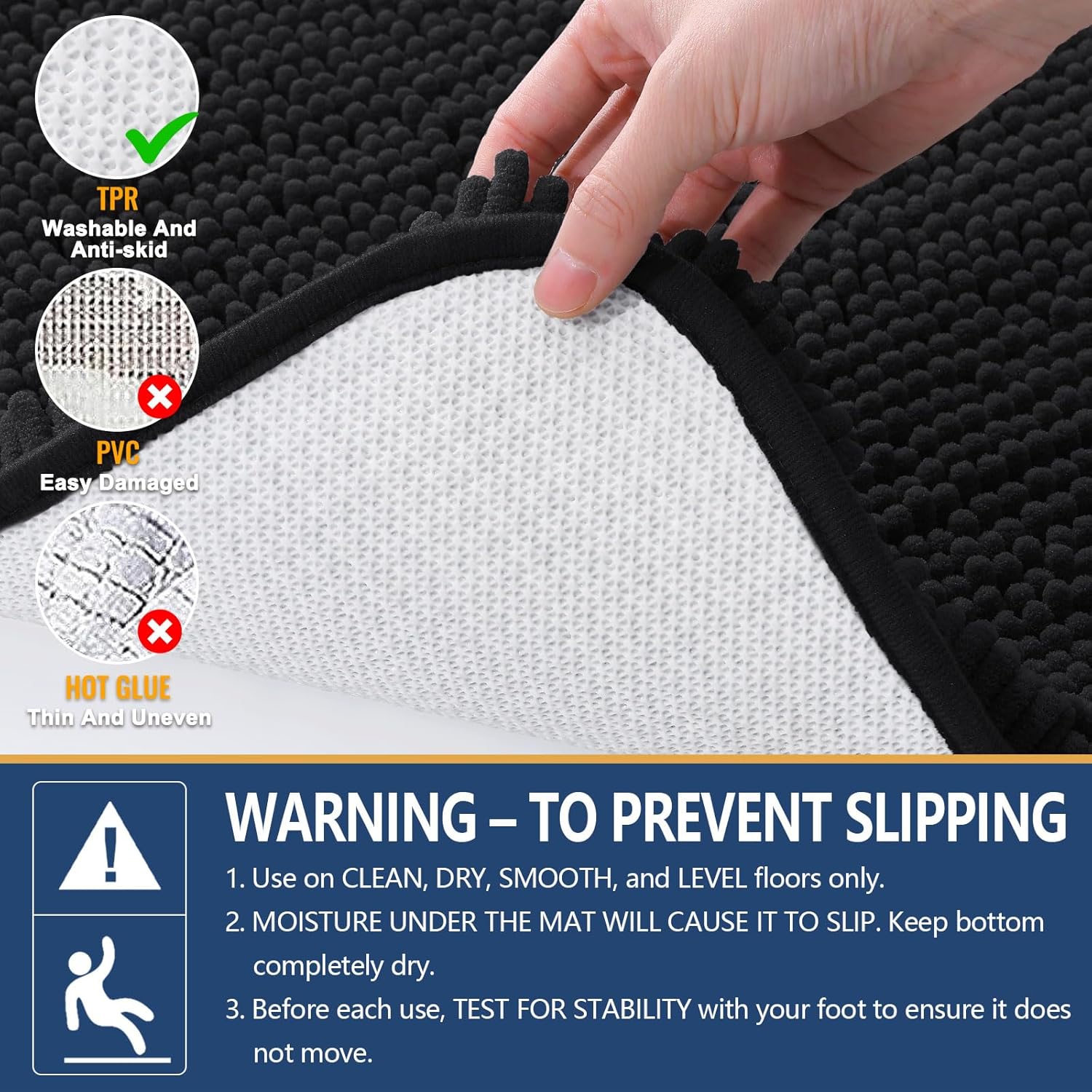 Arotive Bathroom Rugs 36x24, Extra Soft Absorbent Shaggy Chenille Bath Rugs, Machine Washable Rubber Backing Non-Slip Bath Mats for Bathroom Floor Tub and Shower, Home Decor Accessories, Black - Image 5