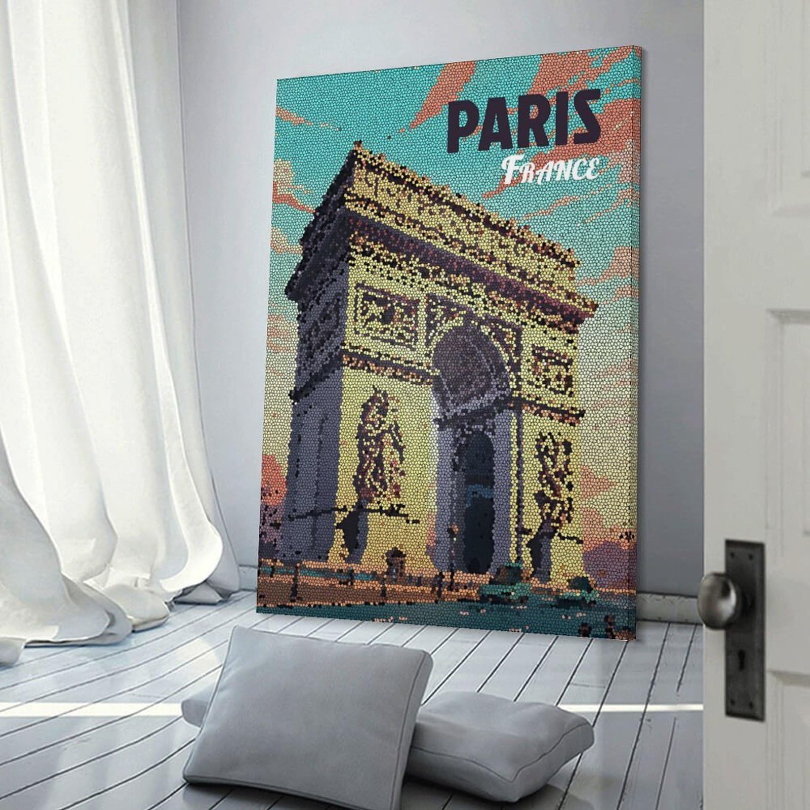 Junmoney Paris France Arc De Triomphe Mosaic Wall Picture Print, 24x36inch(60x90cm), for Art Walls, Layered Displays Or Homes, Home Wall Art for Statement Displays