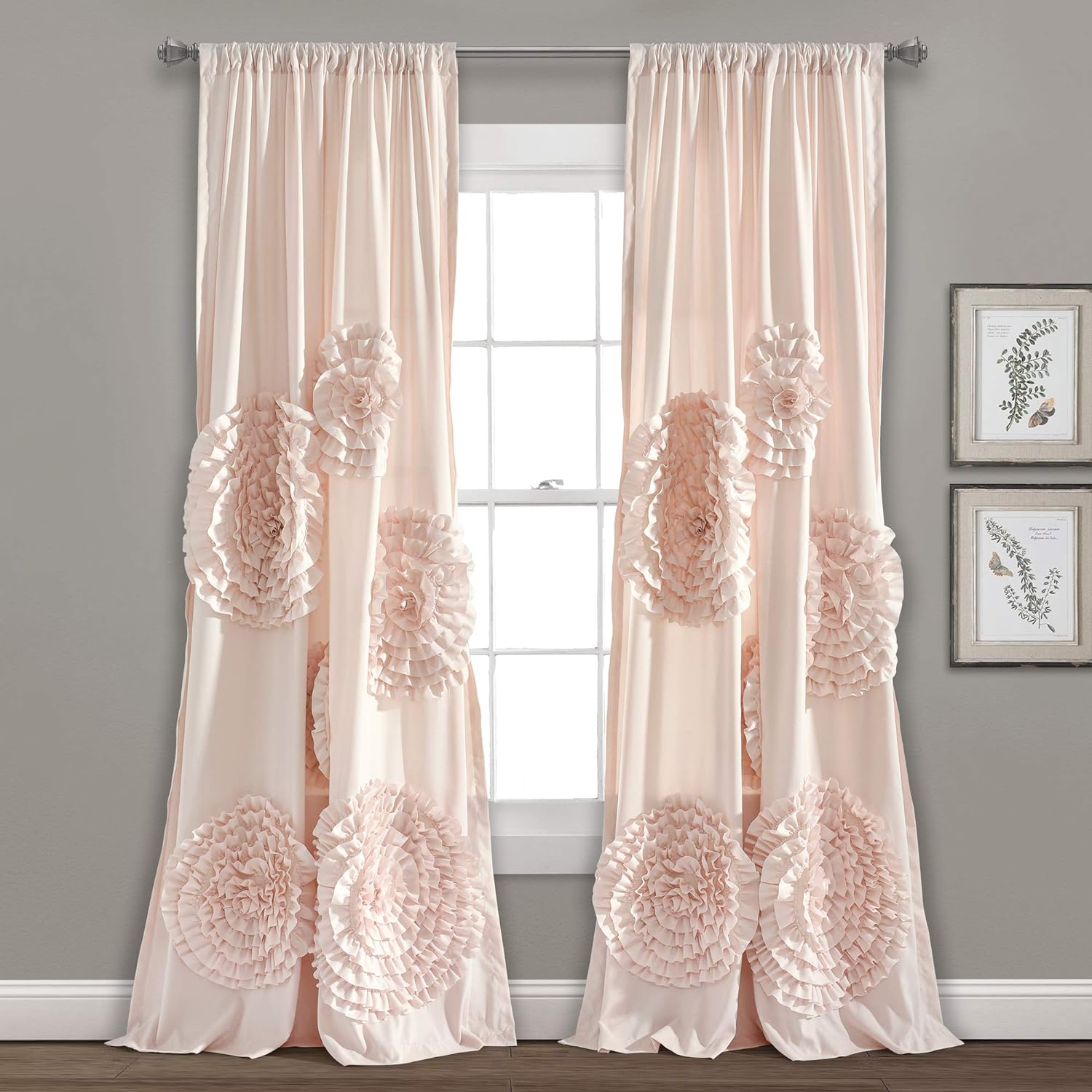 Lush Decor Serena Light Filtering Window Curtain Panel, Single, 54" W x 84" L, Blush - Drapes - Floral Curtains for Bedroom - Cute Curtains - Coquette Decor