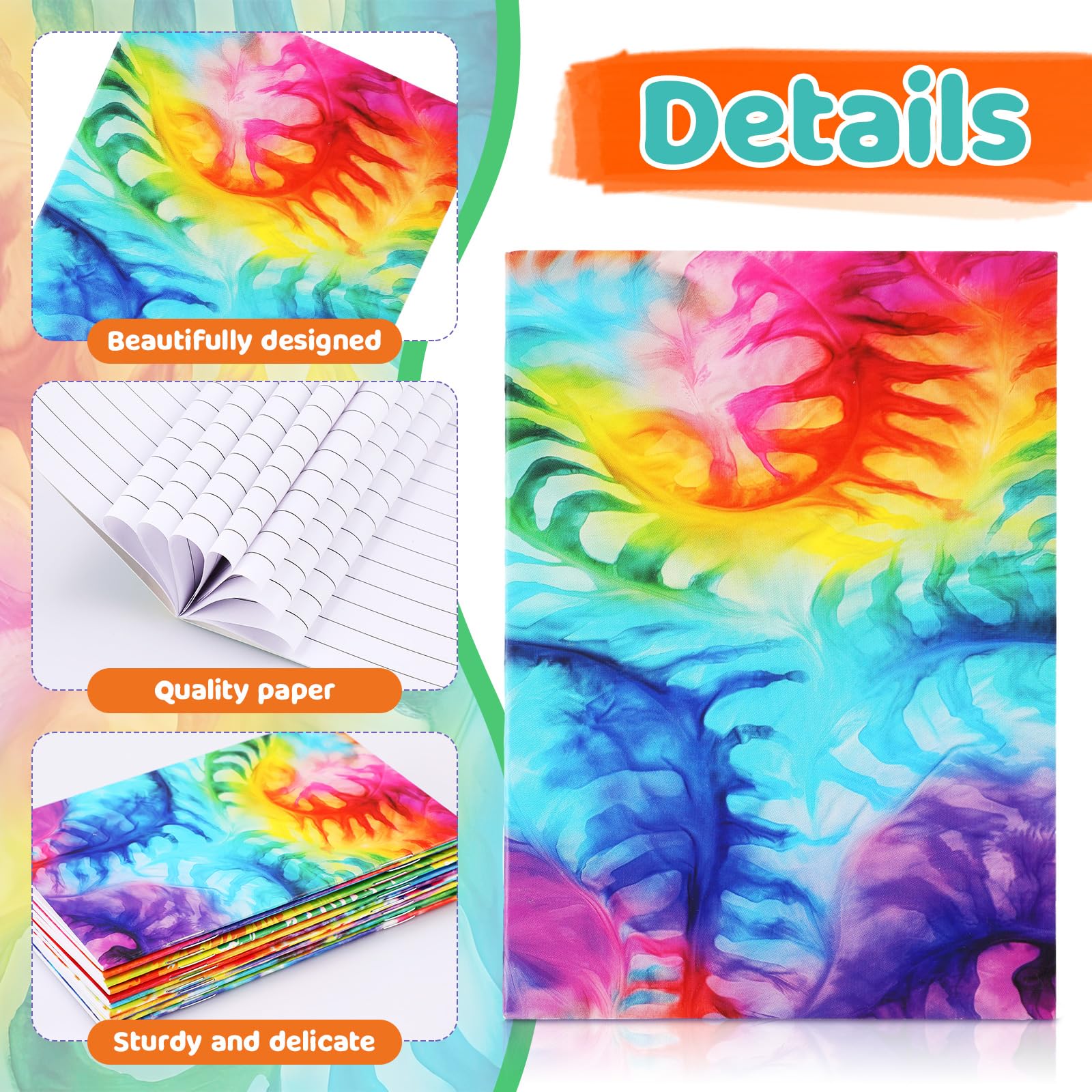 Tenceur 100 mini blocs de notas de teñido anudado, pequeño cuaderno de bolsillo de estilo multicolor, mini cuaderno, regalos de verano a granel para estudiantes, suministros de fiesta de cumpleaños,