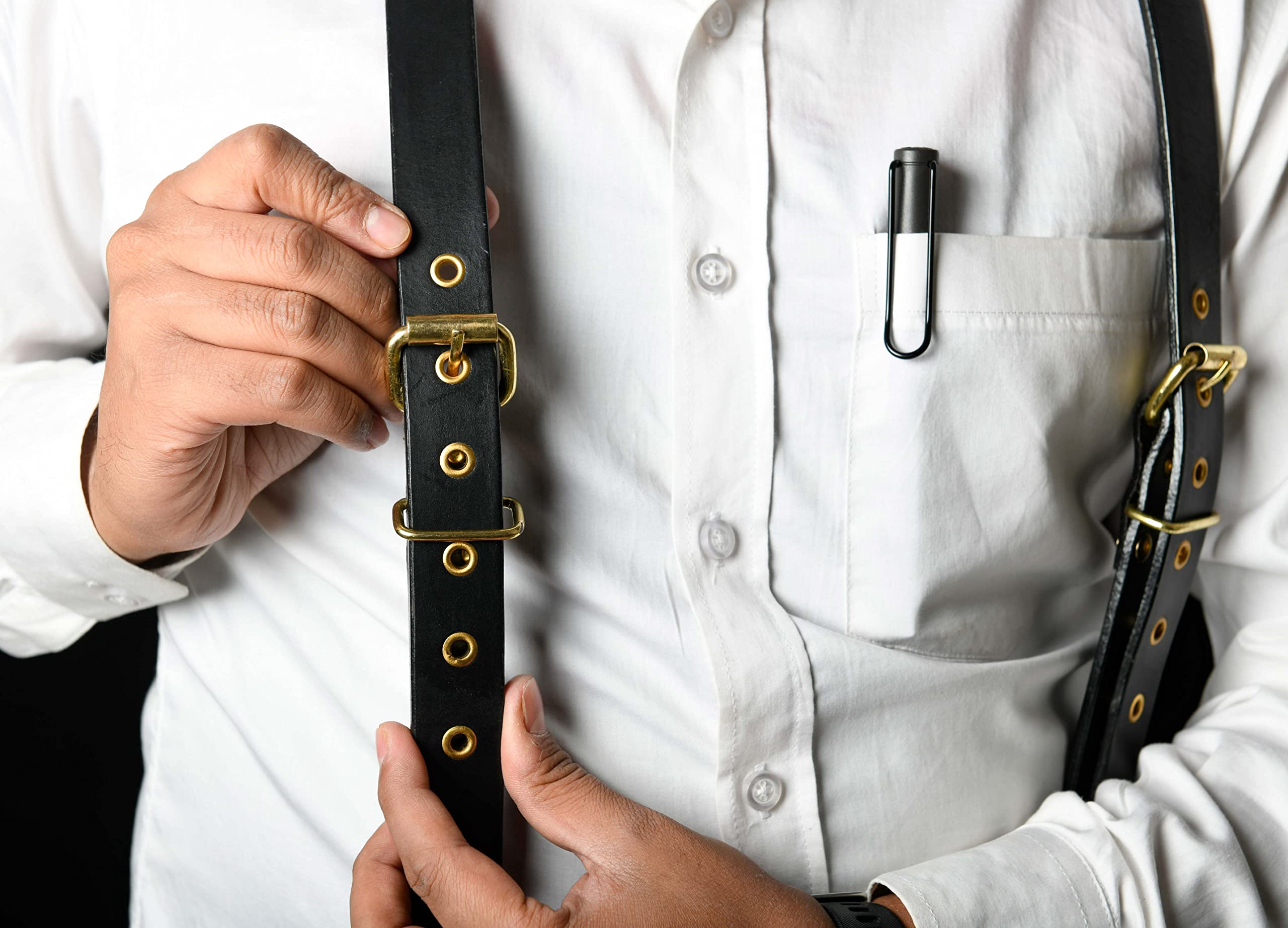 Hulara Bretelles en Cuir Hommes/Femmes Dos Réglable Y Design Bretelles Habillées pour Marié/Mariage/Cadeau Bretelles pour Hommes avec Clips Robustes Bretelles Noires