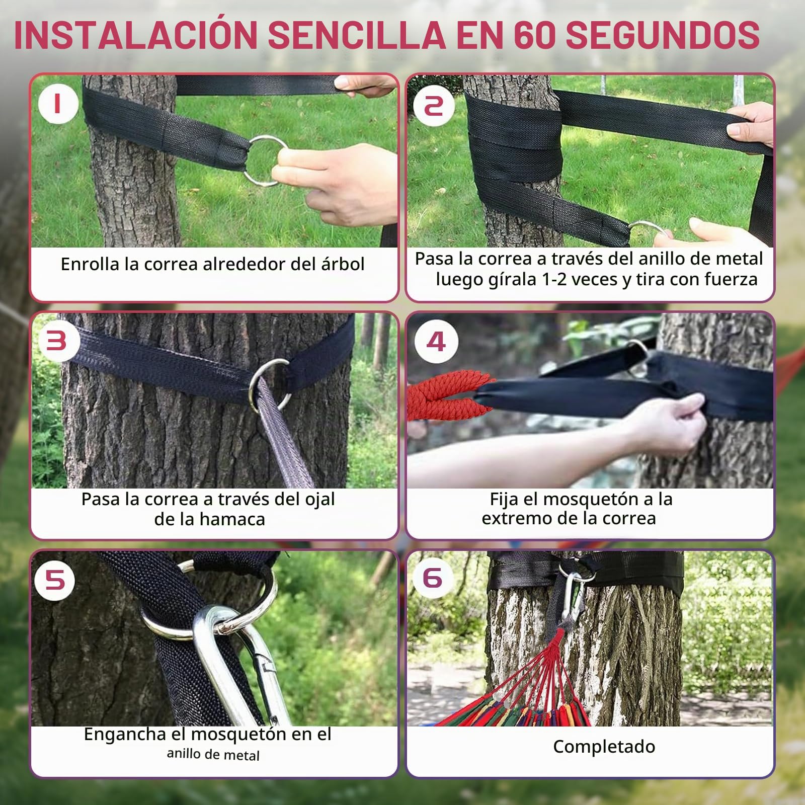 Hamaca de Camping Exterior, Hamaca Doble 200x150cm, Capacidad de Carga 250 kg, con Bolsa de Almacenamiento, Cintas de Nylon y Mosquetones, para Camping, Jardín, Playa, Interior, Balcón, Viaje