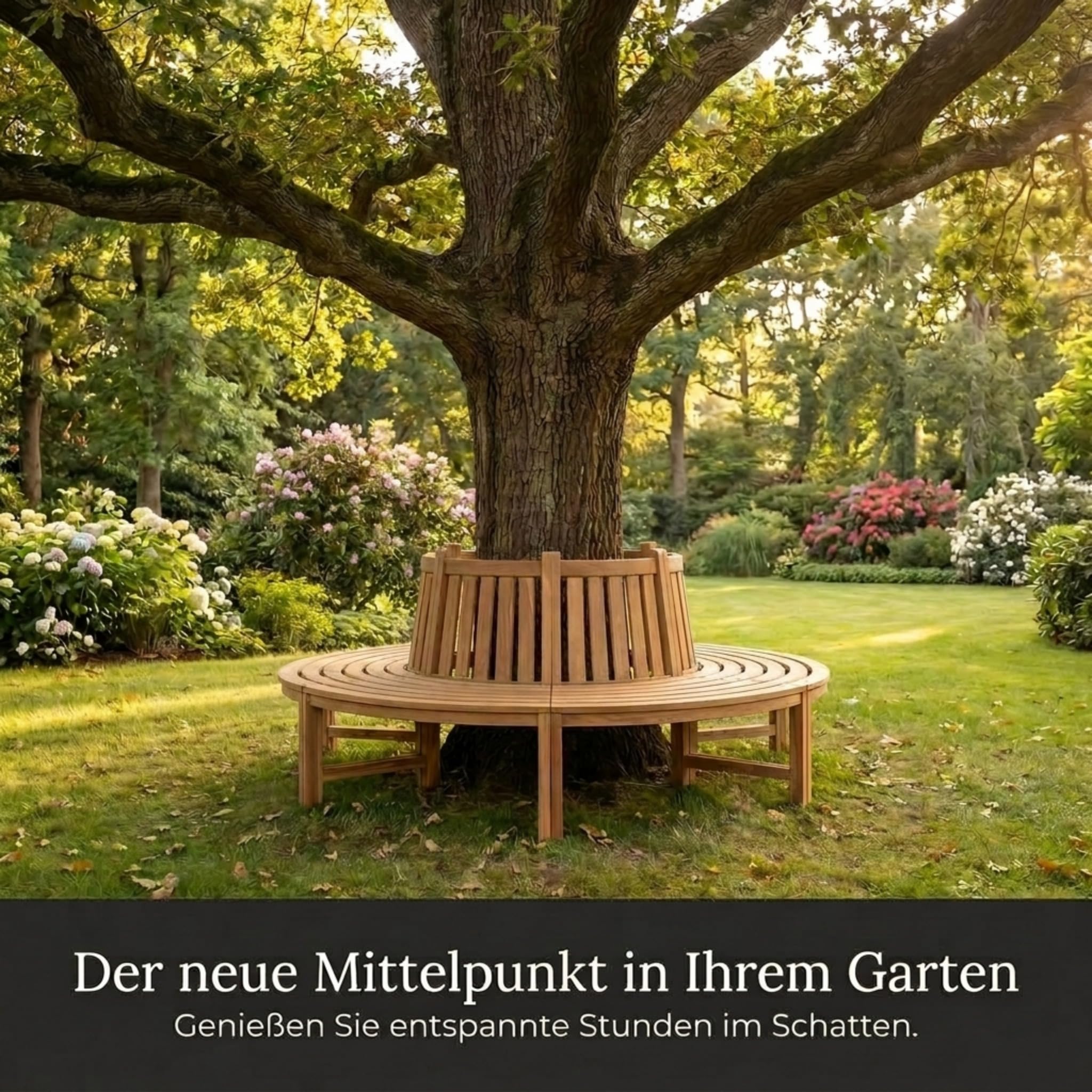 SAM Premium Baumbank Timo rund 220 cm, 360° Rundbank um den Baum aus Teakholz massiv, wetterfeste Gartenbank für bis zu 10 Personen, Holzbank rund für Garten und Terrasse